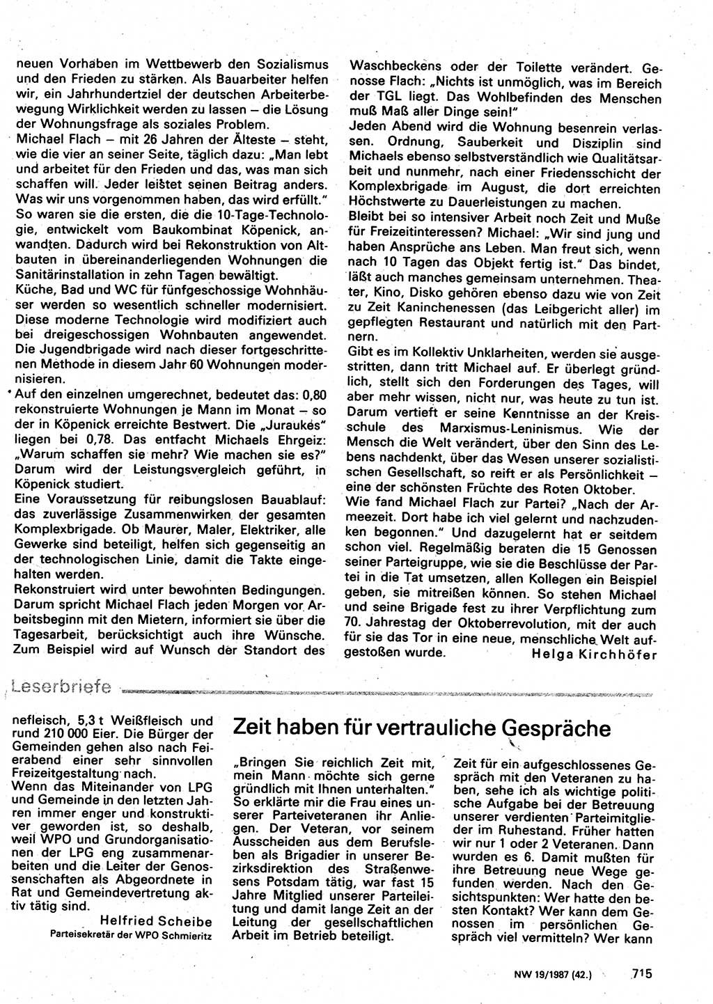 Neuer Weg (NW), Organ des Zentralkomitees (ZK) der SED (Sozialistische Einheitspartei Deutschlands) für Fragen des Parteilebens, 42. Jahrgang [Deutsche Demokratische Republik (DDR)] 1987, Seite 715 (NW ZK SED DDR 1987, S. 715)