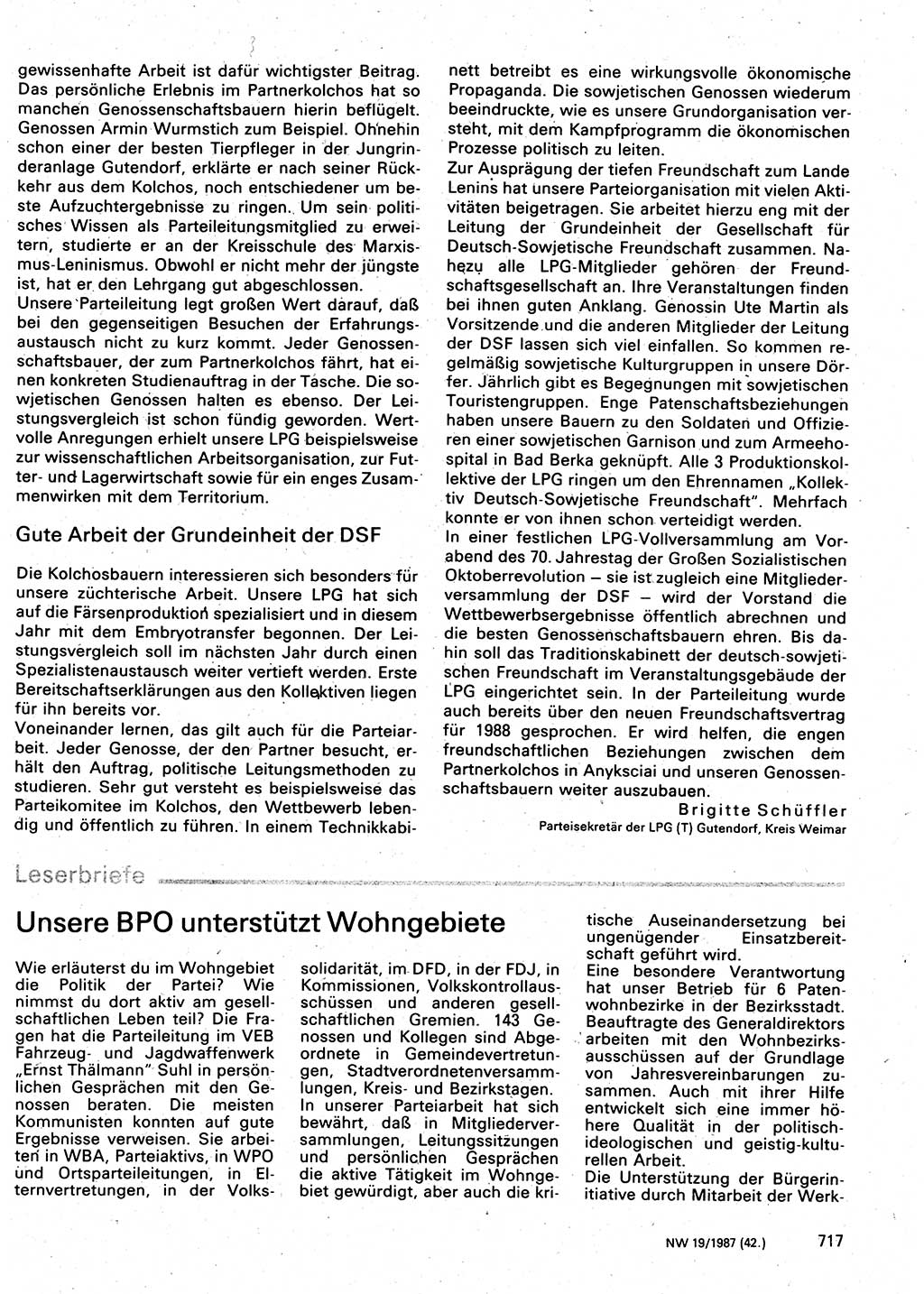 Neuer Weg (NW), Organ des Zentralkomitees (ZK) der SED (Sozialistische Einheitspartei Deutschlands) für Fragen des Parteilebens, 42. Jahrgang [Deutsche Demokratische Republik (DDR)] 1987, Seite 717 (NW ZK SED DDR 1987, S. 717)