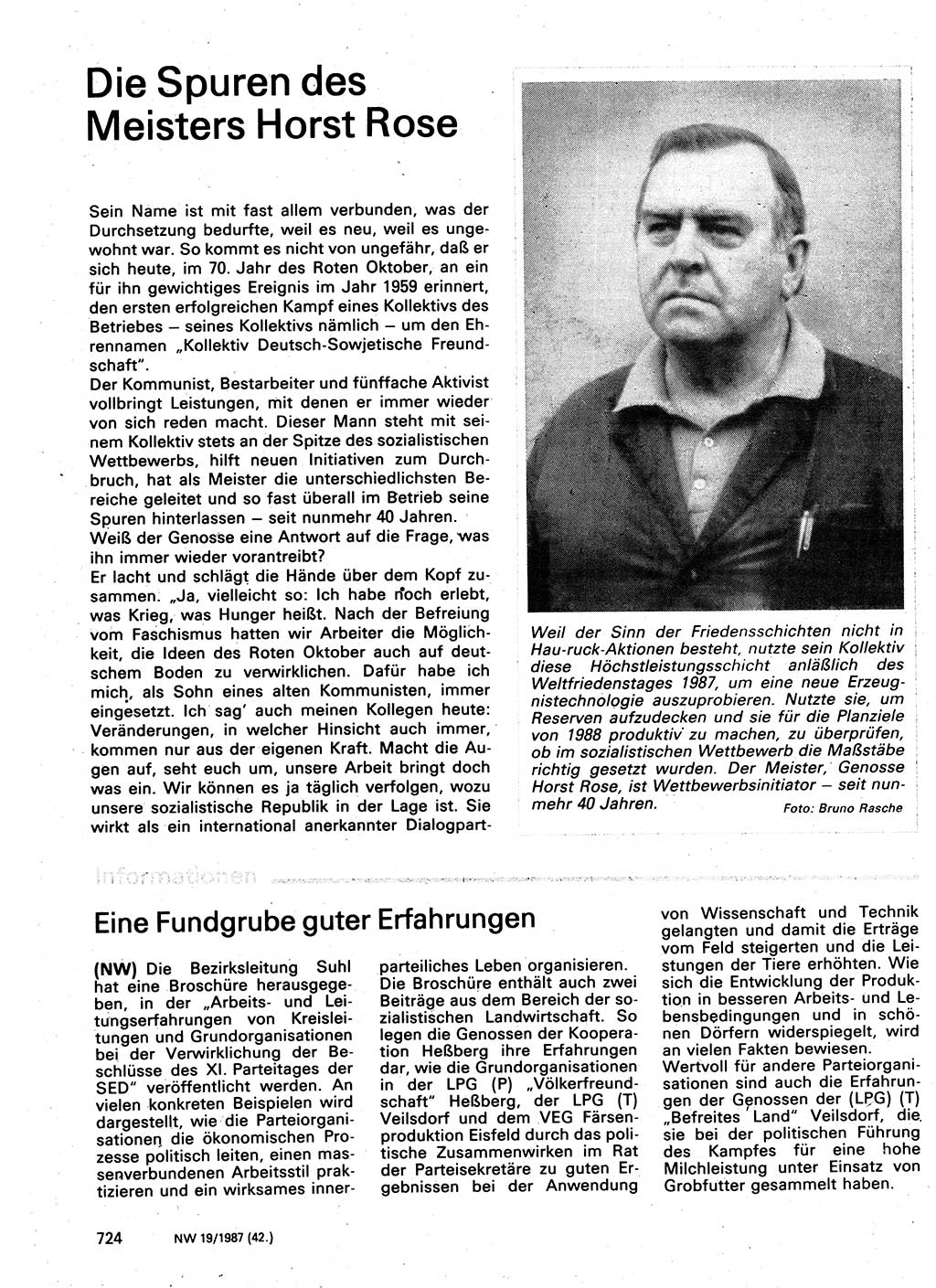 Neuer Weg (NW), Organ des Zentralkomitees (ZK) der SED (Sozialistische Einheitspartei Deutschlands) für Fragen des Parteilebens, 42. Jahrgang [Deutsche Demokratische Republik (DDR)] 1987, Seite 724 (NW ZK SED DDR 1987, S. 724)