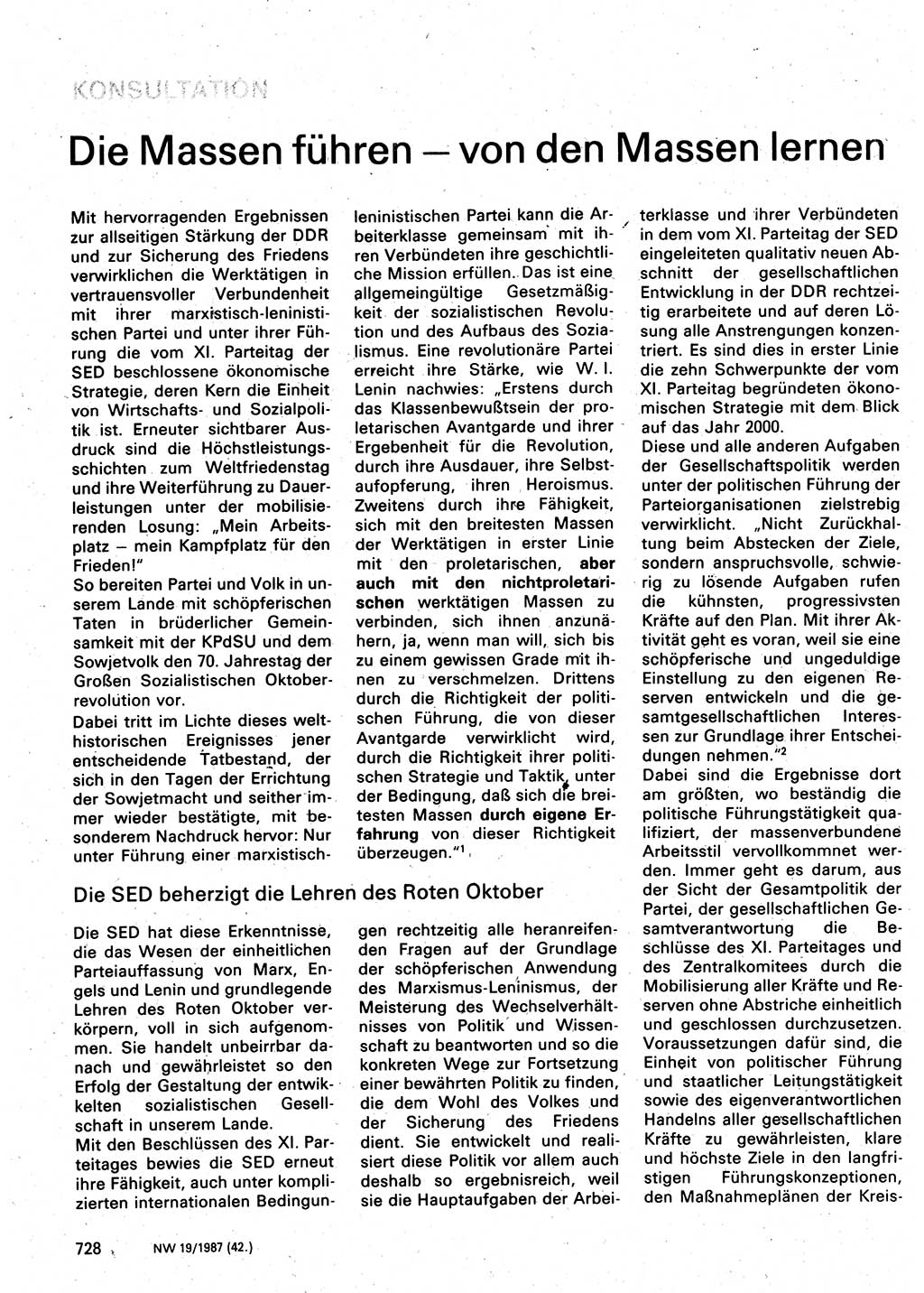 Neuer Weg (NW), Organ des Zentralkomitees (ZK) der SED (Sozialistische Einheitspartei Deutschlands) für Fragen des Parteilebens, 42. Jahrgang [Deutsche Demokratische Republik (DDR)] 1987, Seite 728 (NW ZK SED DDR 1987, S. 728)