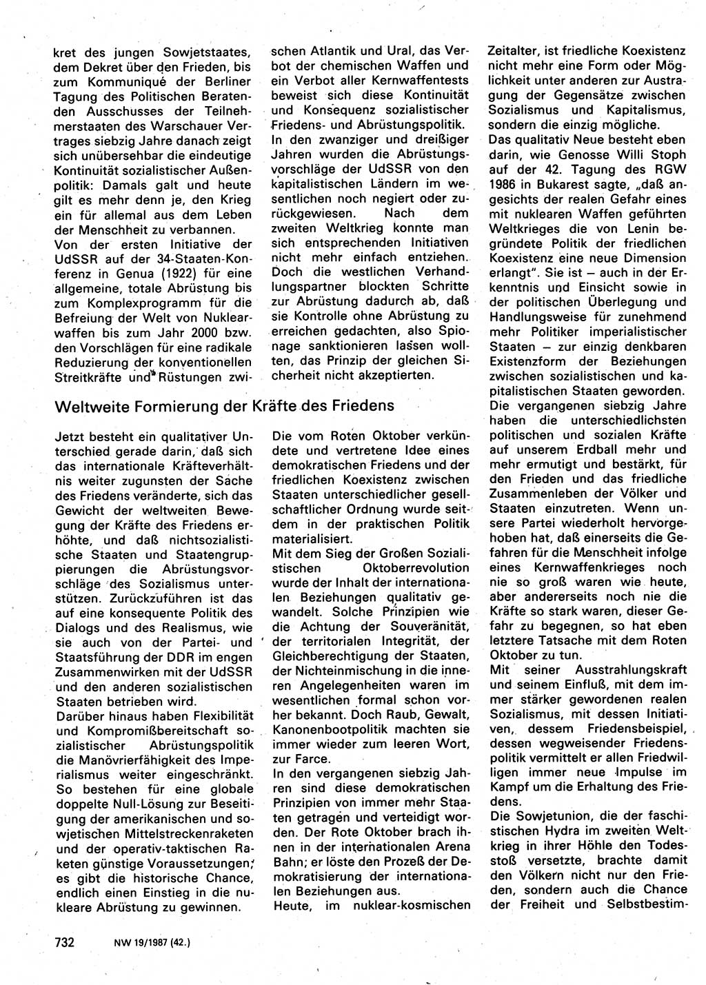 Neuer Weg (NW), Organ des Zentralkomitees (ZK) der SED (Sozialistische Einheitspartei Deutschlands) für Fragen des Parteilebens, 42. Jahrgang [Deutsche Demokratische Republik (DDR)] 1987, Seite 732 (NW ZK SED DDR 1987, S. 732)