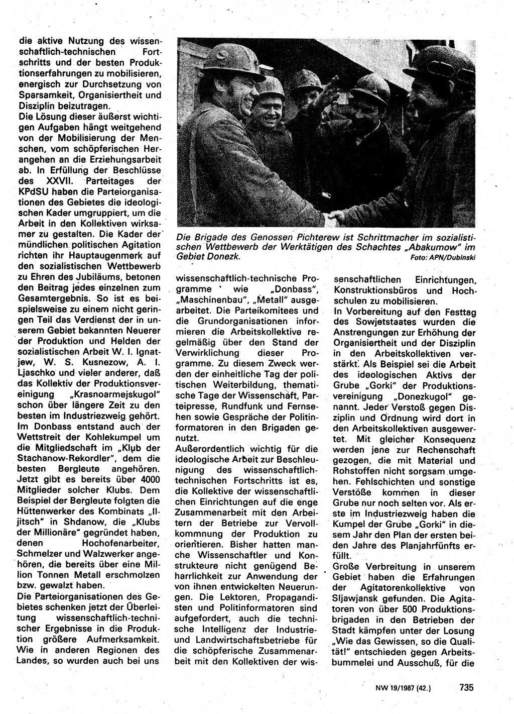 Neuer Weg (NW), Organ des Zentralkomitees (ZK) der SED (Sozialistische Einheitspartei Deutschlands) für Fragen des Parteilebens, 42. Jahrgang [Deutsche Demokratische Republik (DDR)] 1987, Seite 735 (NW ZK SED DDR 1987, S. 735)