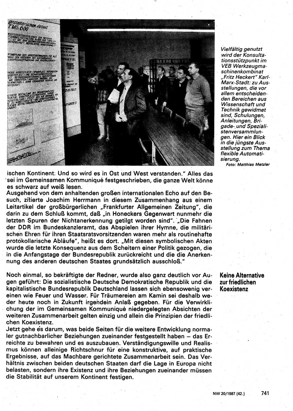 Neuer Weg (NW), Organ des Zentralkomitees (ZK) der SED (Sozialistische Einheitspartei Deutschlands) für Fragen des Parteilebens, 42. Jahrgang [Deutsche Demokratische Republik (DDR)] 1987, Seite 741 (NW ZK SED DDR 1987, S. 741)