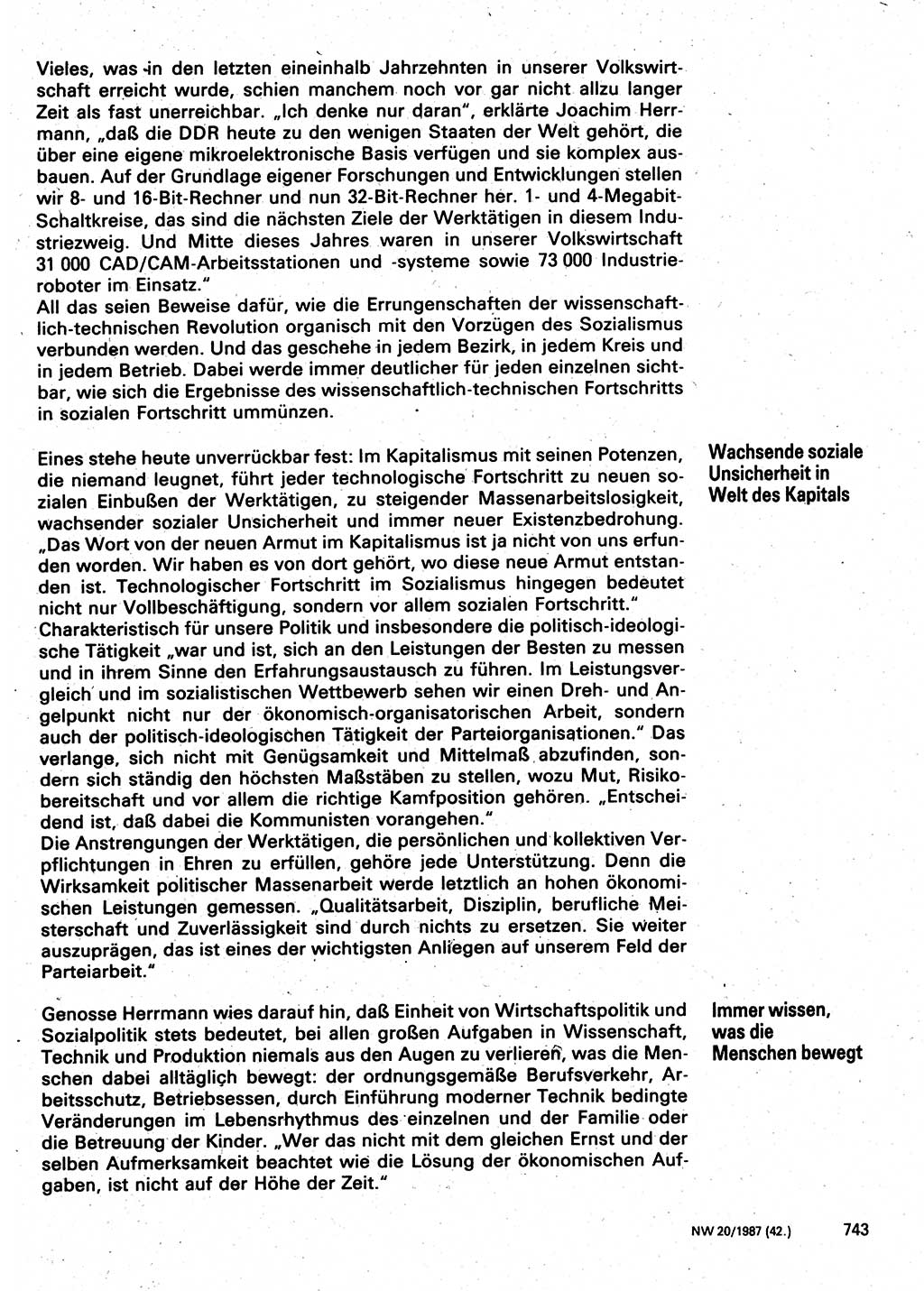 Neuer Weg (NW), Organ des Zentralkomitees (ZK) der SED (Sozialistische Einheitspartei Deutschlands) für Fragen des Parteilebens, 42. Jahrgang [Deutsche Demokratische Republik (DDR)] 1987, Seite 743 (NW ZK SED DDR 1987, S. 743)
