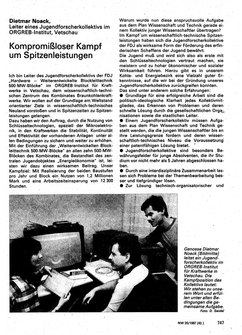 Neuer Weg (NW), Organ des Zentralkomitees (ZK) der SED (Sozialistische Einheitspartei Deutschlands) für Fragen des Parteilebens, 42. Jahrgang [Deutsche Demokratische Republik (DDR)] 1987, Seite 747 (NW ZK SED DDR 1987, S. 747)