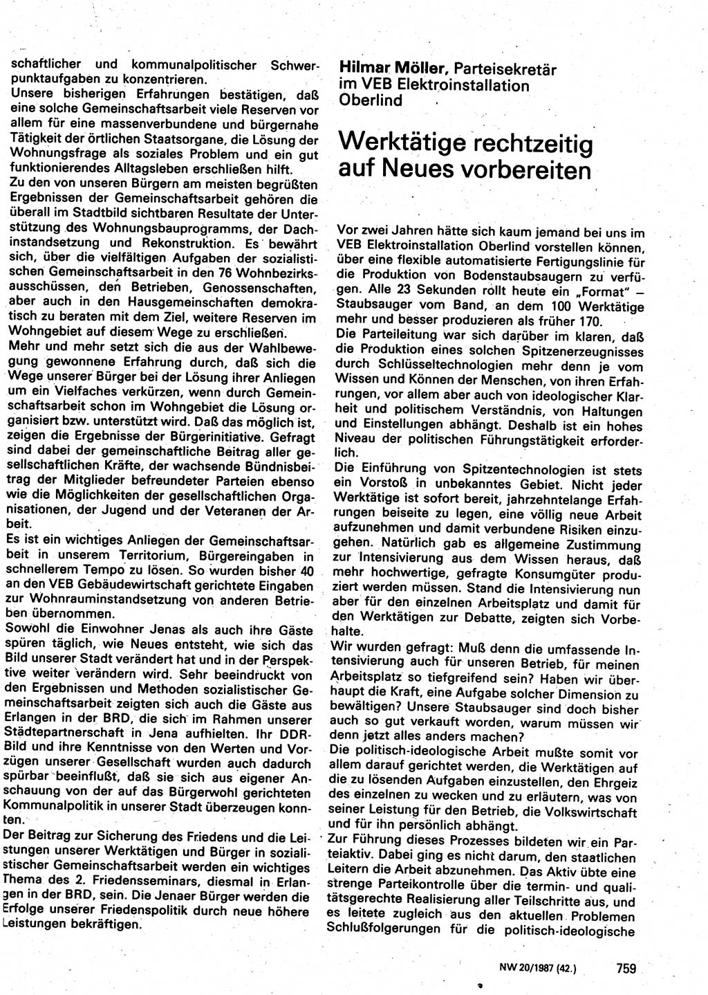 Neuer Weg (NW), Organ des Zentralkomitees (ZK) der SED (Sozialistische Einheitspartei Deutschlands) für Fragen des Parteilebens, 42. Jahrgang [Deutsche Demokratische Republik (DDR)] 1987, Seite 759 (NW ZK SED DDR 1987, S. 759)