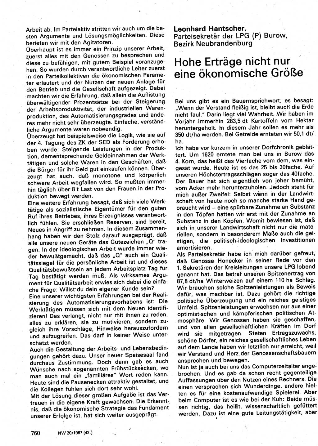 Neuer Weg (NW), Organ des Zentralkomitees (ZK) der SED (Sozialistische Einheitspartei Deutschlands) für Fragen des Parteilebens, 42. Jahrgang [Deutsche Demokratische Republik (DDR)] 1987, Seite 760 (NW ZK SED DDR 1987, S. 760)