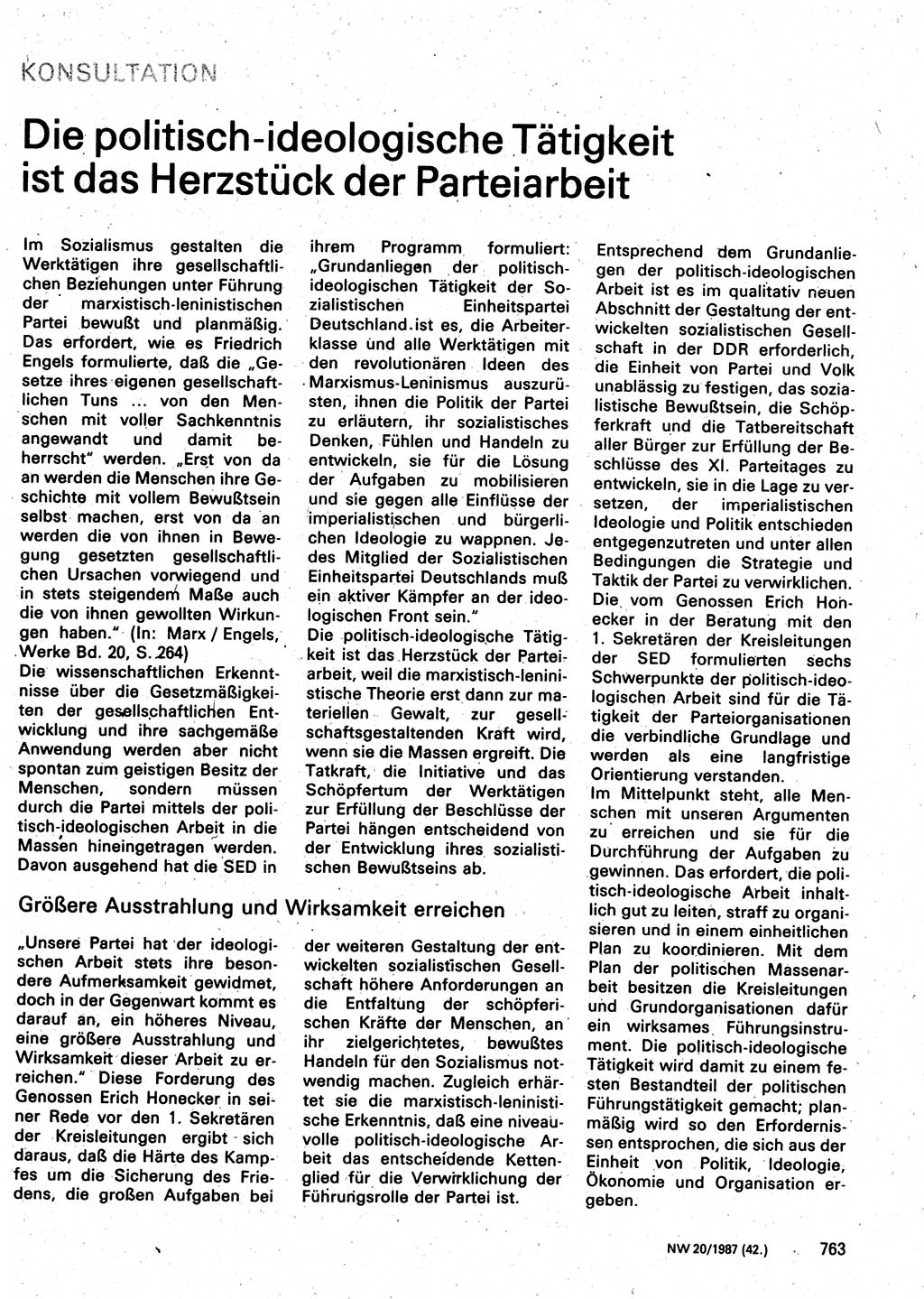 Neuer Weg (NW), Organ des Zentralkomitees (ZK) der SED (Sozialistische Einheitspartei Deutschlands) für Fragen des Parteilebens, 42. Jahrgang [Deutsche Demokratische Republik (DDR)] 1987, Seite 763 (NW ZK SED DDR 1987, S. 763)