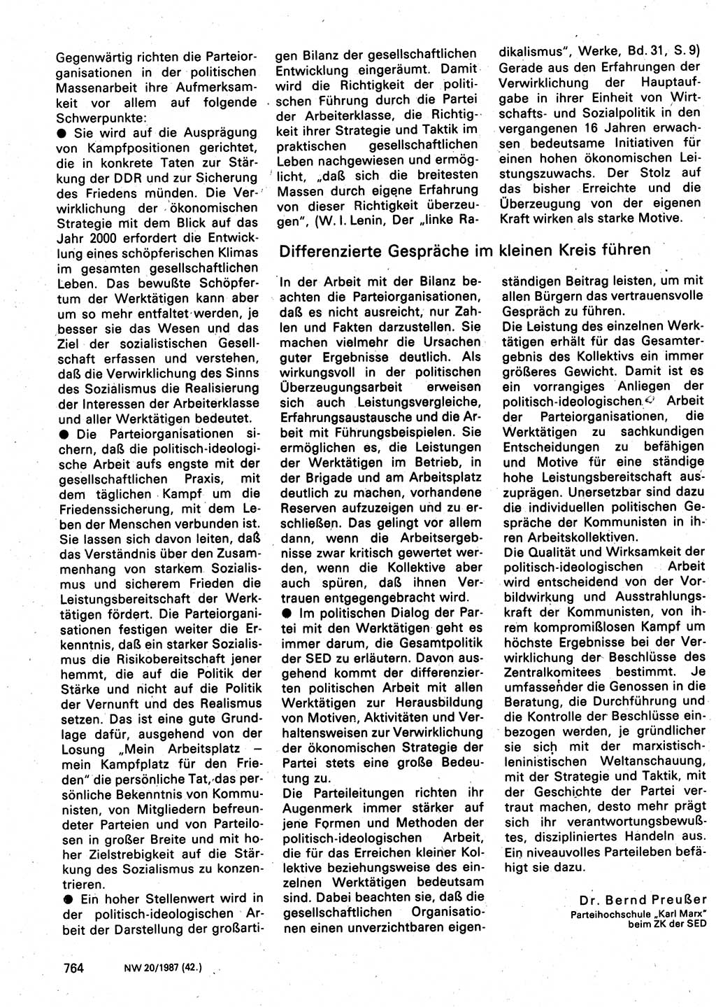 Neuer Weg (NW), Organ des Zentralkomitees (ZK) der SED (Sozialistische Einheitspartei Deutschlands) für Fragen des Parteilebens, 42. Jahrgang [Deutsche Demokratische Republik (DDR)] 1987, Seite 764 (NW ZK SED DDR 1987, S. 764)