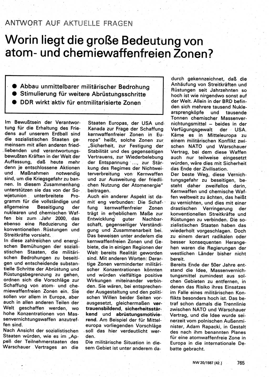 Neuer Weg (NW), Organ des Zentralkomitees (ZK) der SED (Sozialistische Einheitspartei Deutschlands) für Fragen des Parteilebens, 42. Jahrgang [Deutsche Demokratische Republik (DDR)] 1987, Seite 765 (NW ZK SED DDR 1987, S. 765)