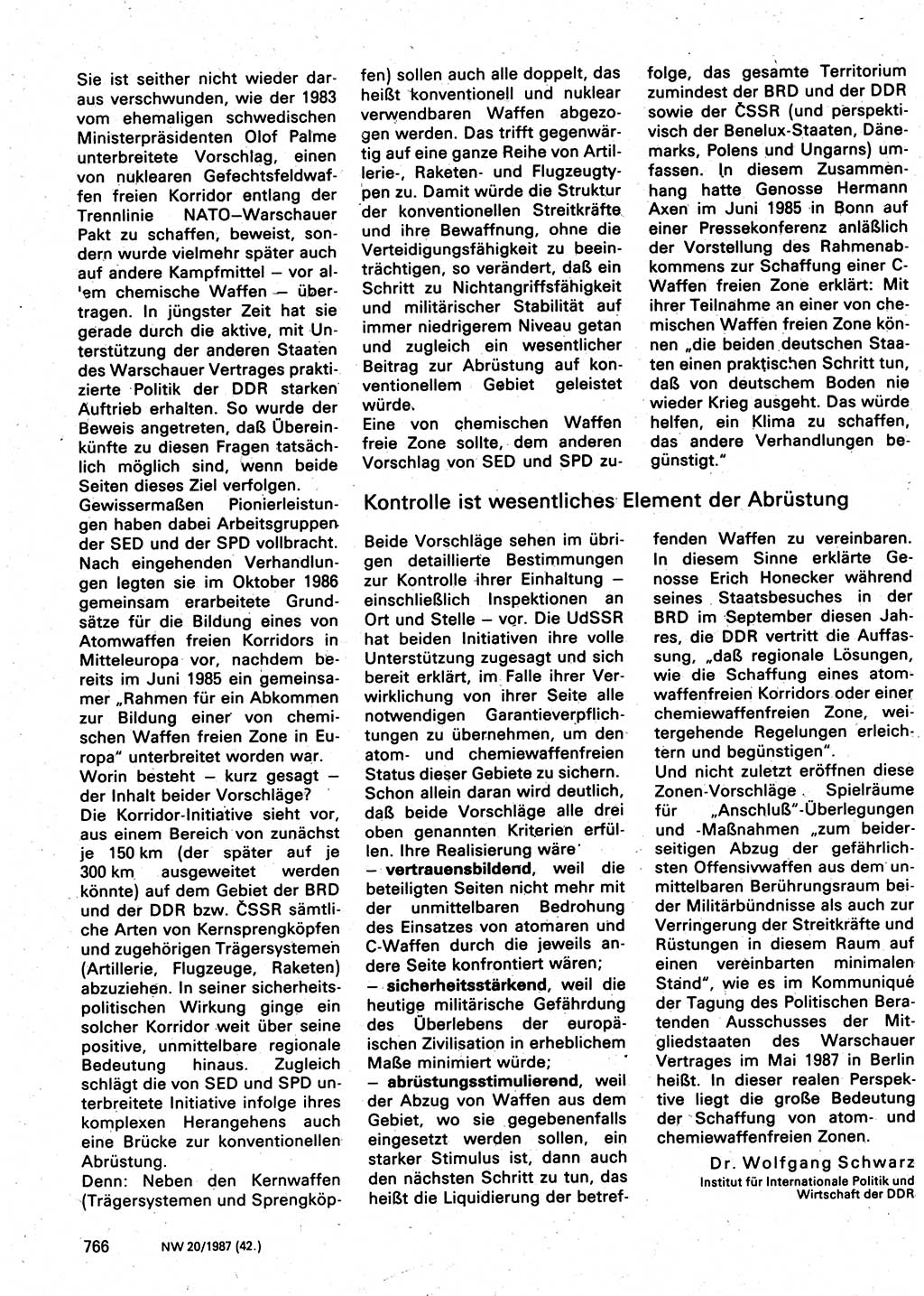 Neuer Weg (NW), Organ des Zentralkomitees (ZK) der SED (Sozialistische Einheitspartei Deutschlands) für Fragen des Parteilebens, 42. Jahrgang [Deutsche Demokratische Republik (DDR)] 1987, Seite 766 (NW ZK SED DDR 1987, S. 766)