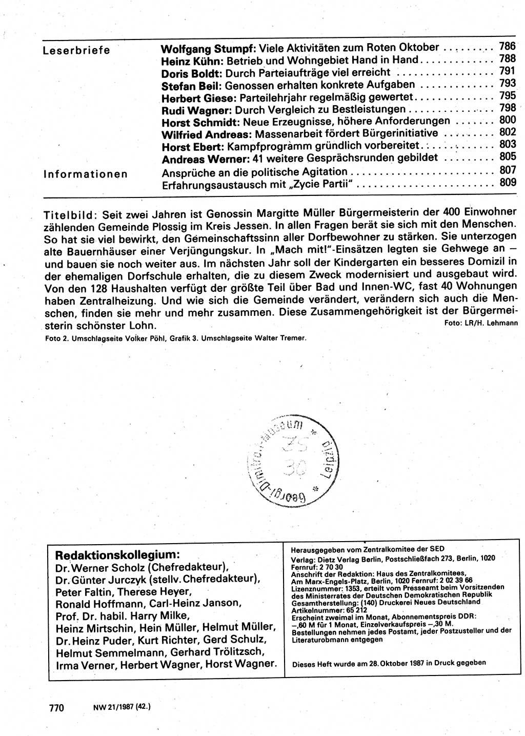 Neuer Weg (NW), Organ des Zentralkomitees (ZK) der SED (Sozialistische Einheitspartei Deutschlands) für Fragen des Parteilebens, 42. Jahrgang [Deutsche Demokratische Republik (DDR)] 1987, Seite 770 (NW ZK SED DDR 1987, S. 770)