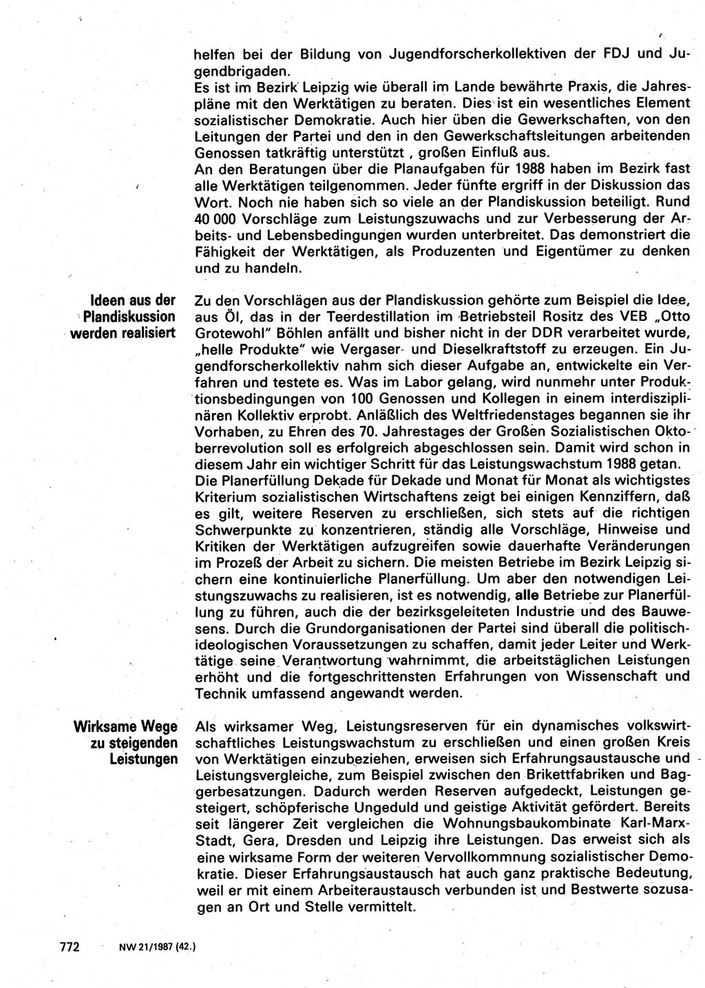 Neuer Weg (NW), Organ des Zentralkomitees (ZK) der SED (Sozialistische Einheitspartei Deutschlands) für Fragen des Parteilebens, 42. Jahrgang [Deutsche Demokratische Republik (DDR)] 1987, Seite 772 (NW ZK SED DDR 1987, S. 772)