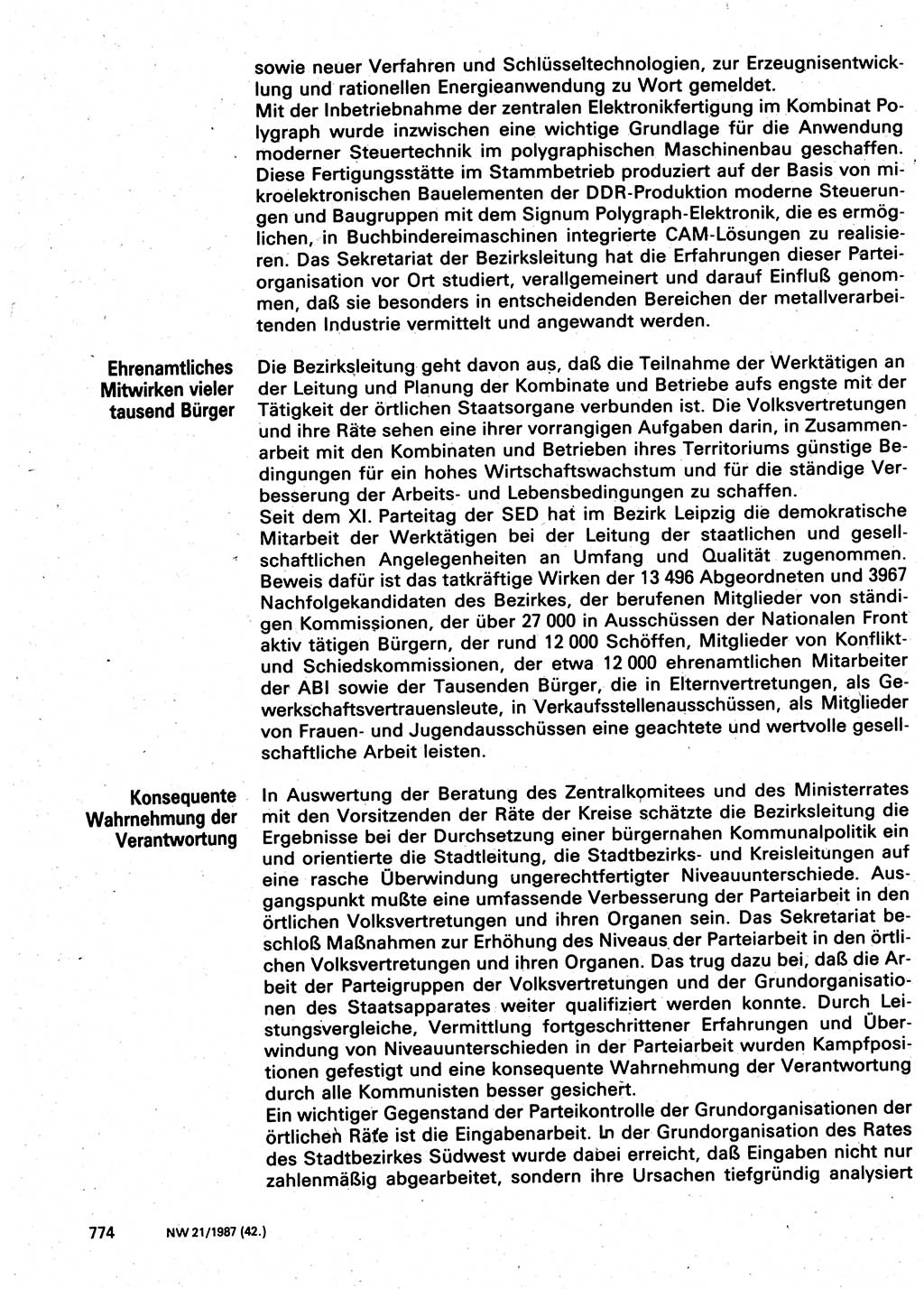 Neuer Weg (NW), Organ des Zentralkomitees (ZK) der SED (Sozialistische Einheitspartei Deutschlands) für Fragen des Parteilebens, 42. Jahrgang [Deutsche Demokratische Republik (DDR)] 1987, Seite 774 (NW ZK SED DDR 1987, S. 774)