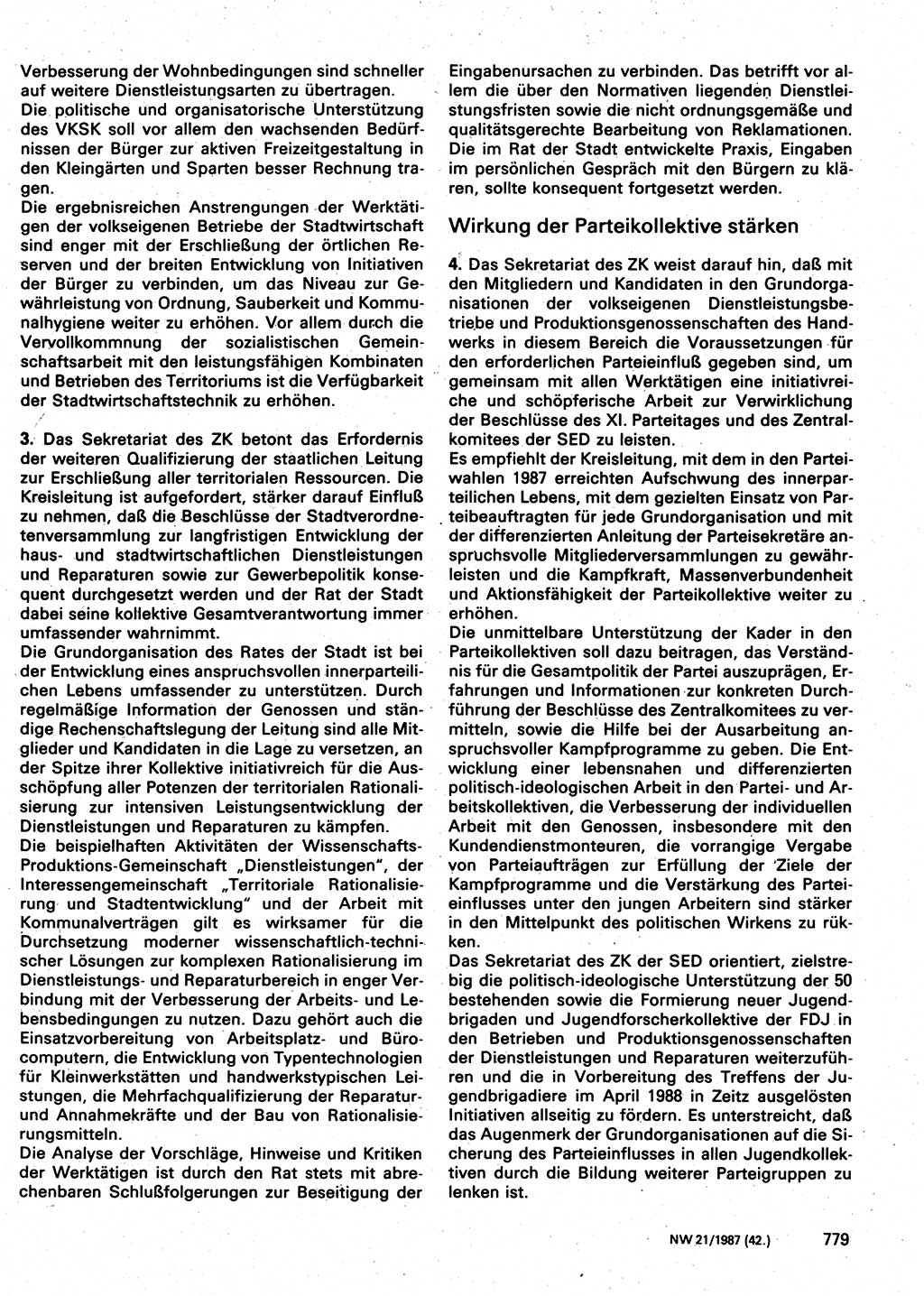 Neuer Weg (NW), Organ des Zentralkomitees (ZK) der SED (Sozialistische Einheitspartei Deutschlands) für Fragen des Parteilebens, 42. Jahrgang [Deutsche Demokratische Republik (DDR)] 1987, Seite 779 (NW ZK SED DDR 1987, S. 779)