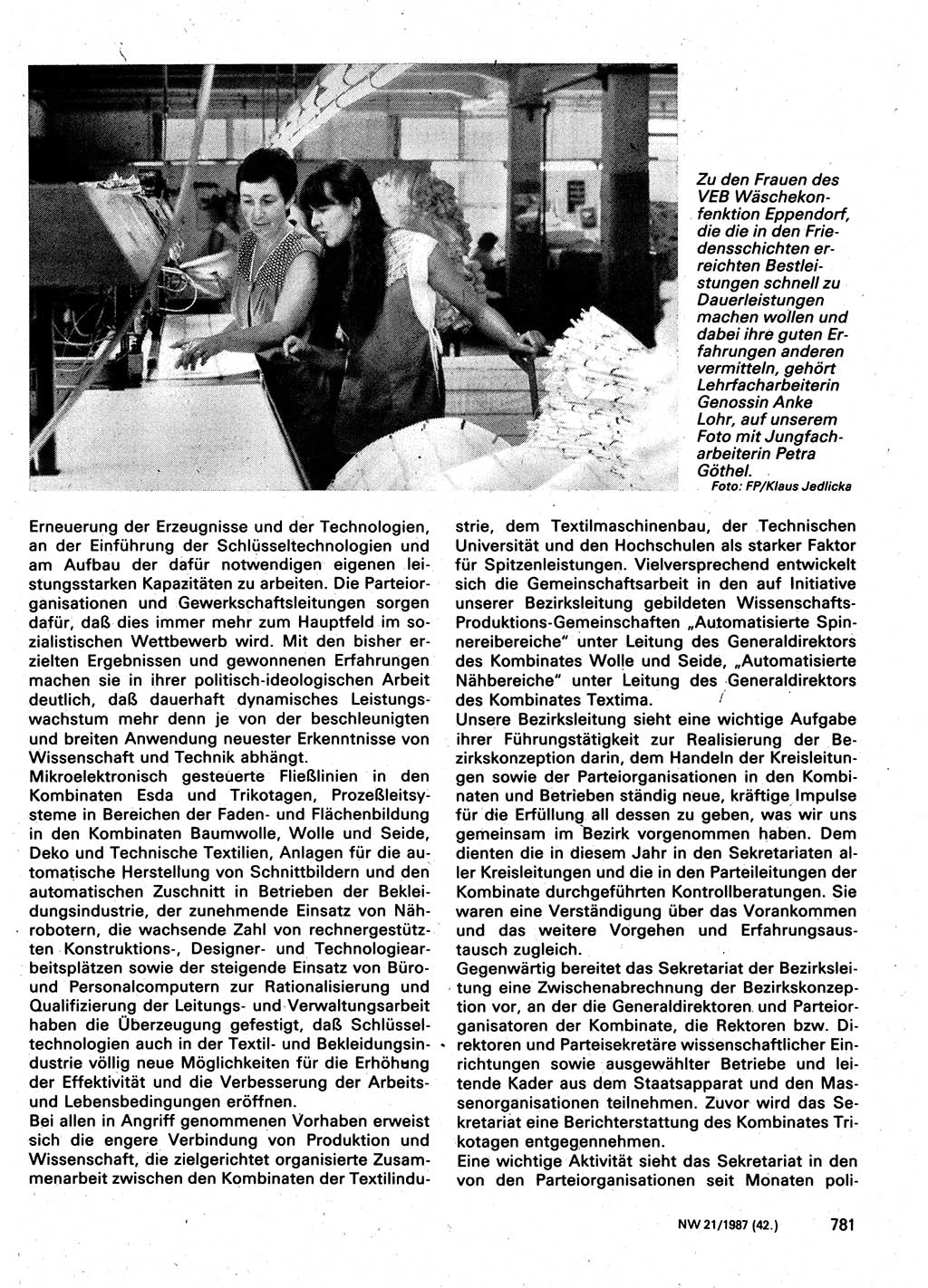 Neuer Weg (NW), Organ des Zentralkomitees (ZK) der SED (Sozialistische Einheitspartei Deutschlands) für Fragen des Parteilebens, 42. Jahrgang [Deutsche Demokratische Republik (DDR)] 1987, Seite 781 (NW ZK SED DDR 1987, S. 781)