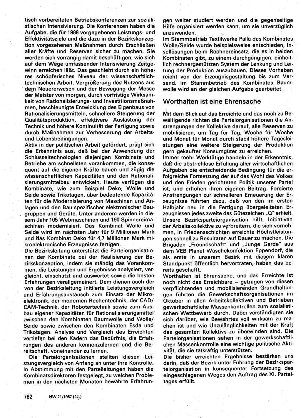 Neuer Weg (NW), Organ des Zentralkomitees (ZK) der SED (Sozialistische Einheitspartei Deutschlands) für Fragen des Parteilebens, 42. Jahrgang [Deutsche Demokratische Republik (DDR)] 1987, Seite 782 (NW ZK SED DDR 1987, S. 782)