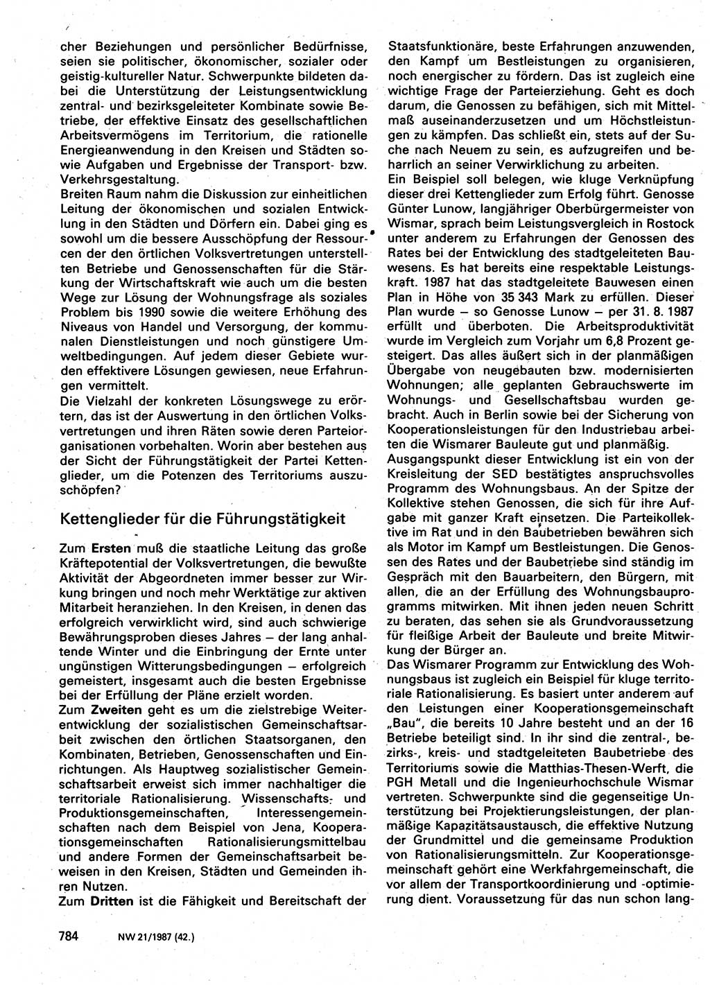 Neuer Weg (NW), Organ des Zentralkomitees (ZK) der SED (Sozialistische Einheitspartei Deutschlands) für Fragen des Parteilebens, 42. Jahrgang [Deutsche Demokratische Republik (DDR)] 1987, Seite 784 (NW ZK SED DDR 1987, S. 784)