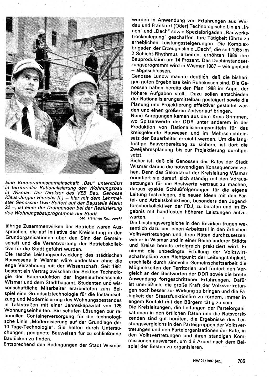 Neuer Weg (NW), Organ des Zentralkomitees (ZK) der SED (Sozialistische Einheitspartei Deutschlands) für Fragen des Parteilebens, 42. Jahrgang [Deutsche Demokratische Republik (DDR)] 1987, Seite 785 (NW ZK SED DDR 1987, S. 785)