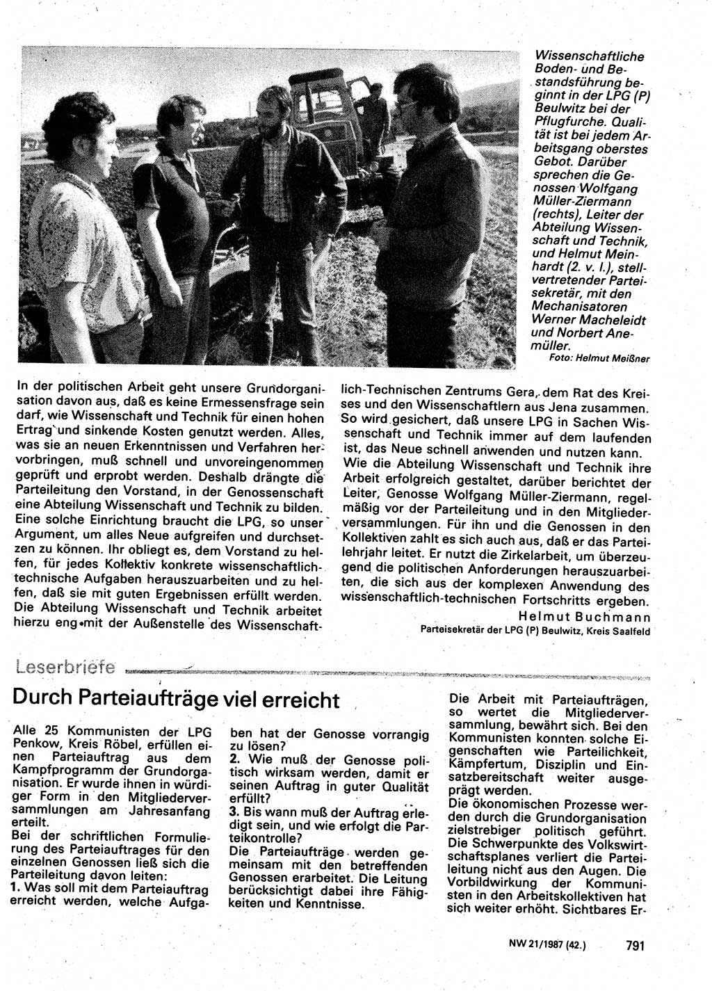 Neuer Weg (NW), Organ des Zentralkomitees (ZK) der SED (Sozialistische Einheitspartei Deutschlands) für Fragen des Parteilebens, 42. Jahrgang [Deutsche Demokratische Republik (DDR)] 1987, Seite 791 (NW ZK SED DDR 1987, S. 791)