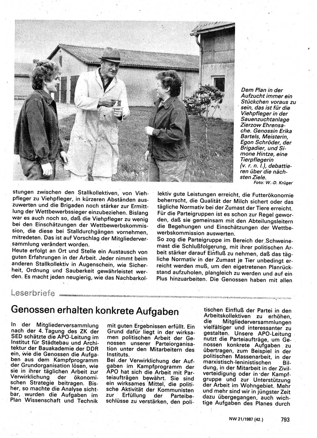 Neuer Weg (NW), Organ des Zentralkomitees (ZK) der SED (Sozialistische Einheitspartei Deutschlands) für Fragen des Parteilebens, 42. Jahrgang [Deutsche Demokratische Republik (DDR)] 1987, Seite 793 (NW ZK SED DDR 1987, S. 793)