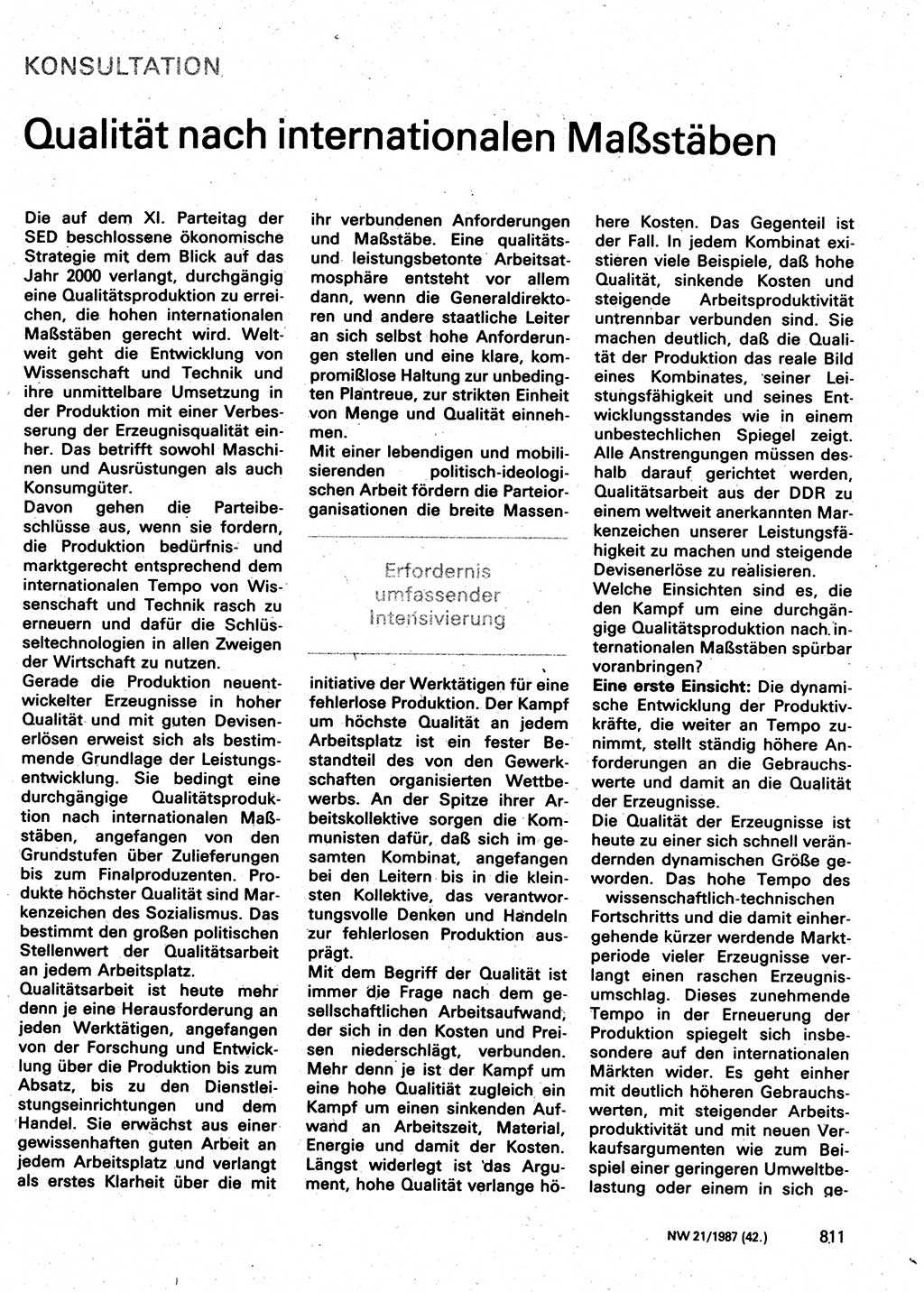 Neuer Weg (NW), Organ des Zentralkomitees (ZK) der SED (Sozialistische Einheitspartei Deutschlands) für Fragen des Parteilebens, 42. Jahrgang [Deutsche Demokratische Republik (DDR)] 1987, Seite 811 (NW ZK SED DDR 1987, S. 811)
