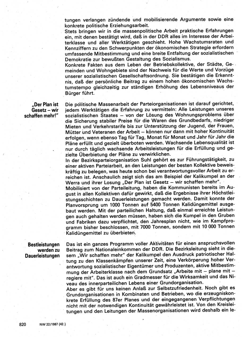 Neuer Weg (NW), Organ des Zentralkomitees (ZK) der SED (Sozialistische Einheitspartei Deutschlands) für Fragen des Parteilebens, 42. Jahrgang [Deutsche Demokratische Republik (DDR)] 1987, Seite 820 (NW ZK SED DDR 1987, S. 820)