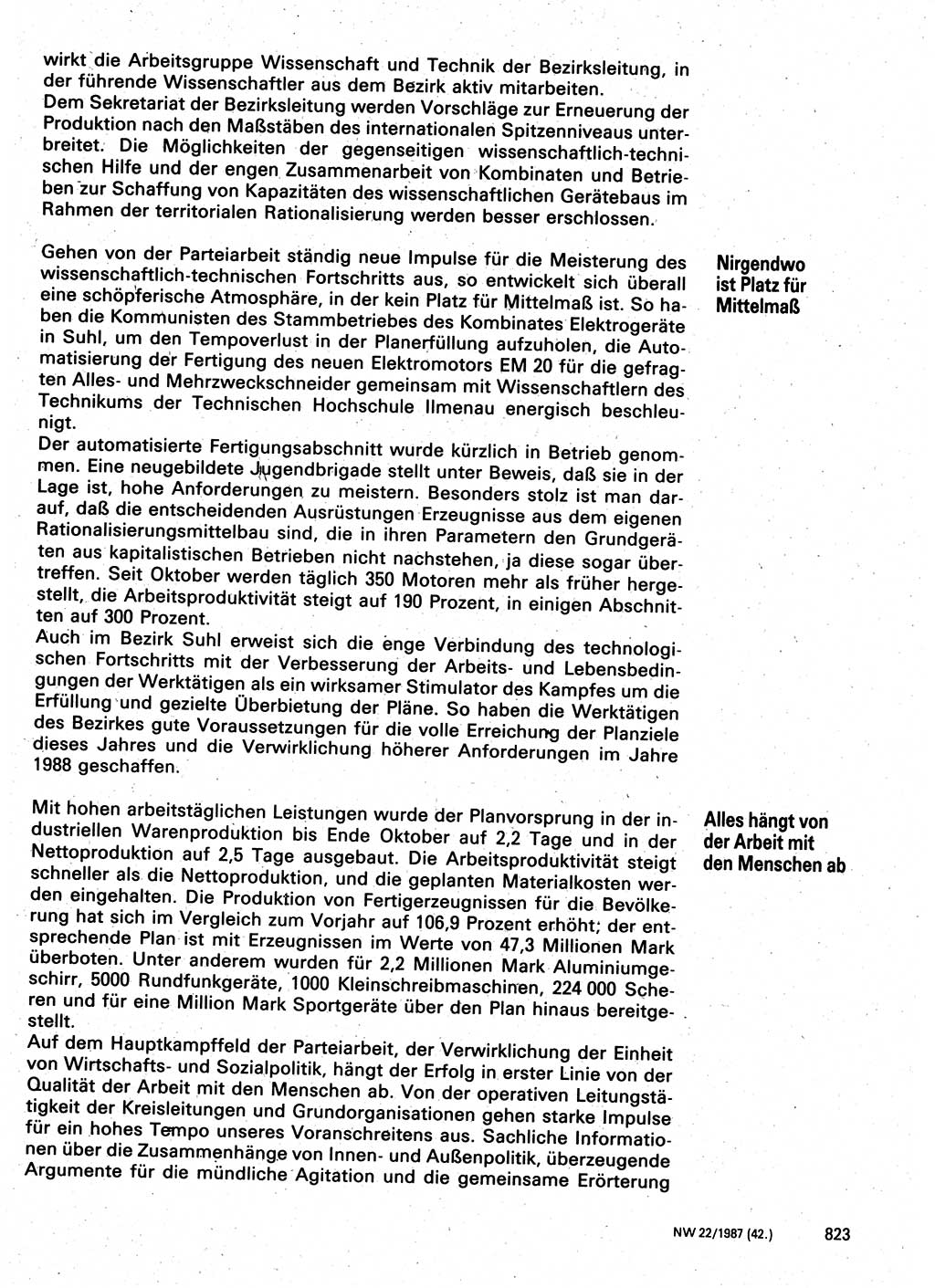 Neuer Weg (NW), Organ des Zentralkomitees (ZK) der SED (Sozialistische Einheitspartei Deutschlands) für Fragen des Parteilebens, 42. Jahrgang [Deutsche Demokratische Republik (DDR)] 1987, Seite 823 (NW ZK SED DDR 1987, S. 823)