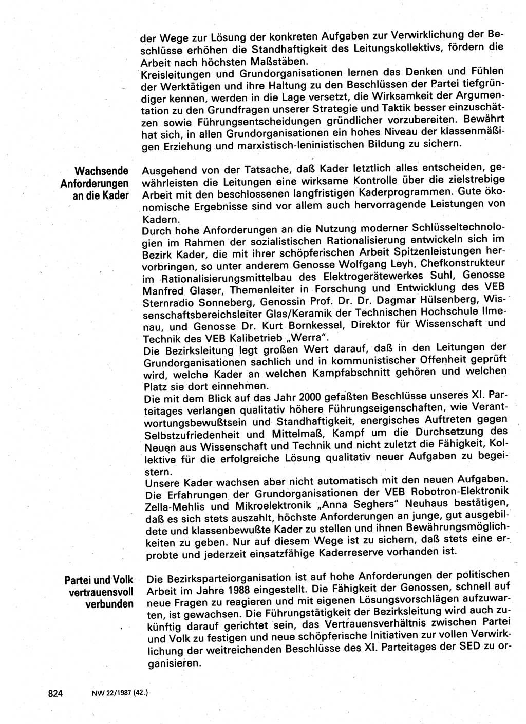 Neuer Weg (NW), Organ des Zentralkomitees (ZK) der SED (Sozialistische Einheitspartei Deutschlands) für Fragen des Parteilebens, 42. Jahrgang [Deutsche Demokratische Republik (DDR)] 1987, Seite 824 (NW ZK SED DDR 1987, S. 824)