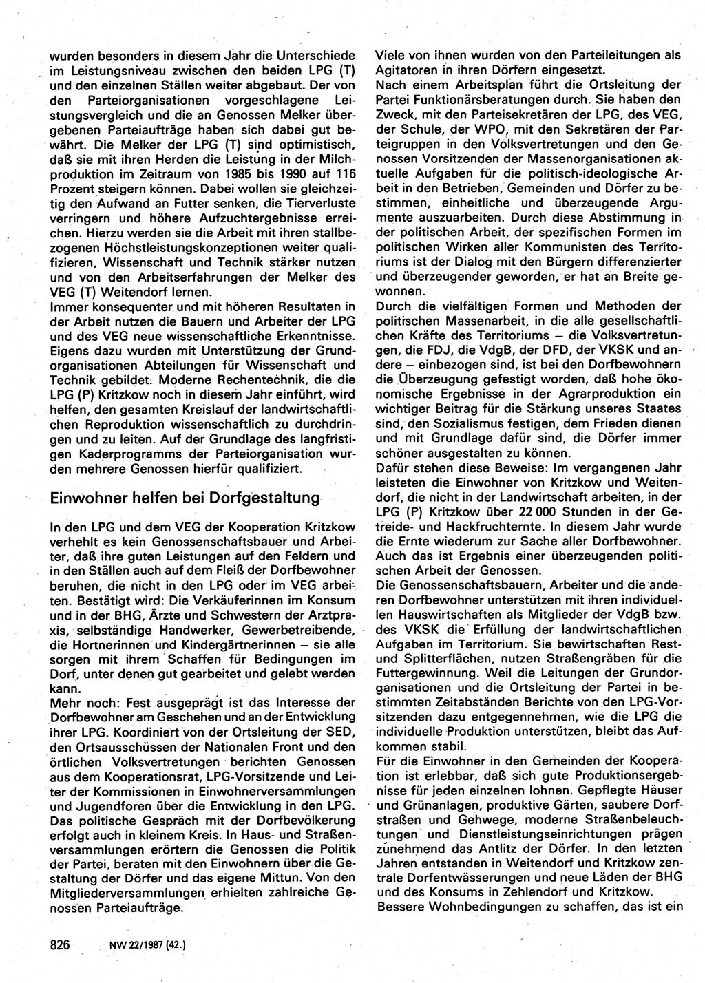 Neuer Weg (NW), Organ des Zentralkomitees (ZK) der SED (Sozialistische Einheitspartei Deutschlands) für Fragen des Parteilebens, 42. Jahrgang [Deutsche Demokratische Republik (DDR)] 1987, Seite 826 (NW ZK SED DDR 1987, S. 826)