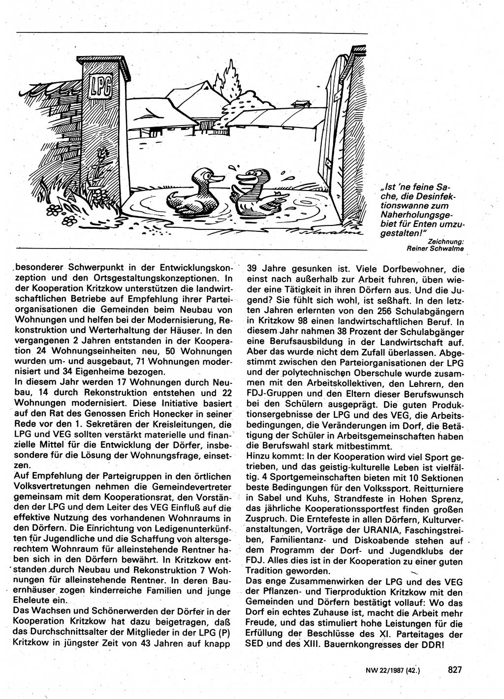 Neuer Weg (NW), Organ des Zentralkomitees (ZK) der SED (Sozialistische Einheitspartei Deutschlands) für Fragen des Parteilebens, 42. Jahrgang [Deutsche Demokratische Republik (DDR)] 1987, Seite 827 (NW ZK SED DDR 1987, S. 827)