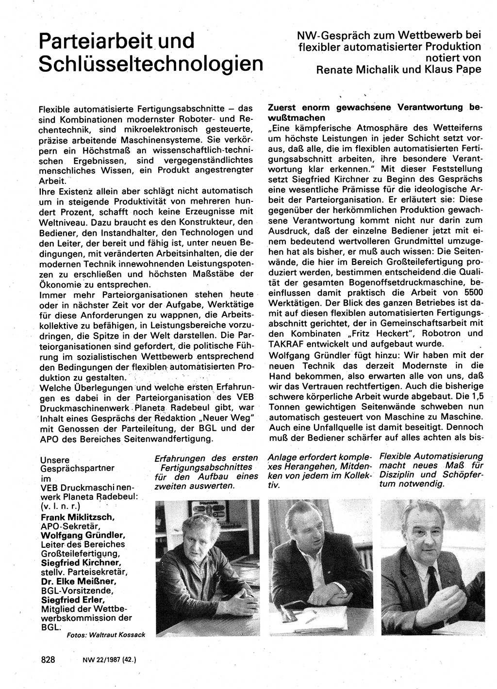 Neuer Weg (NW), Organ des Zentralkomitees (ZK) der SED (Sozialistische Einheitspartei Deutschlands) für Fragen des Parteilebens, 42. Jahrgang [Deutsche Demokratische Republik (DDR)] 1987, Seite 828 (NW ZK SED DDR 1987, S. 828)