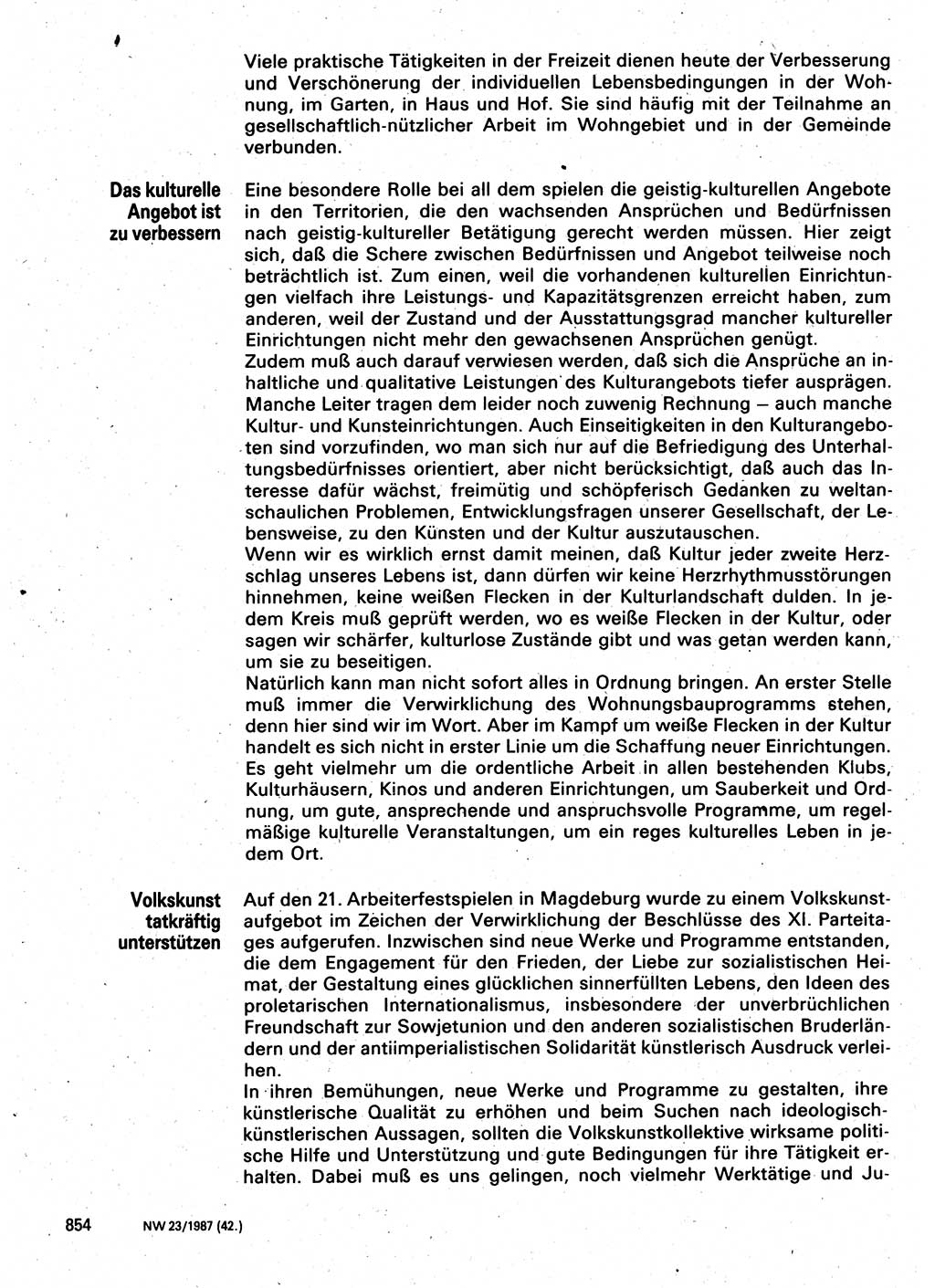 Neuer Weg (NW), Organ des Zentralkomitees (ZK) der SED (Sozialistische Einheitspartei Deutschlands) für Fragen des Parteilebens, 42. Jahrgang [Deutsche Demokratische Republik (DDR)] 1987, Seite 854 (NW ZK SED DDR 1987, S. 854)