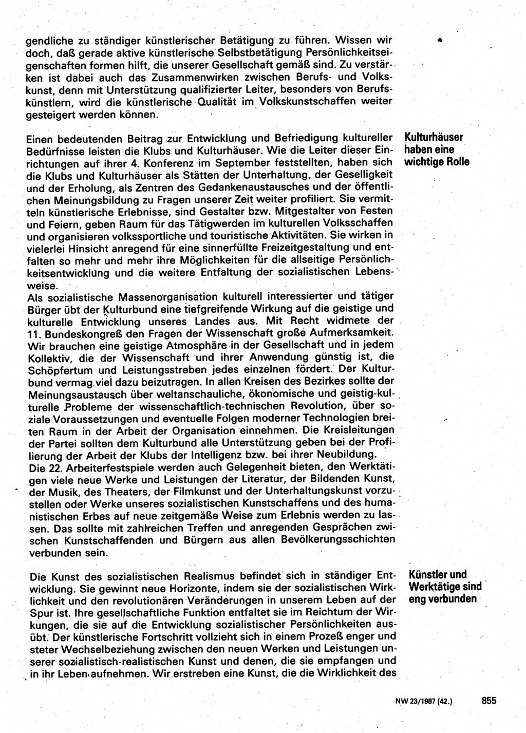 Neuer Weg (NW), Organ des Zentralkomitees (ZK) der SED (Sozialistische Einheitspartei Deutschlands) für Fragen des Parteilebens, 42. Jahrgang [Deutsche Demokratische Republik (DDR)] 1987, Seite 855 (NW ZK SED DDR 1987, S. 855)