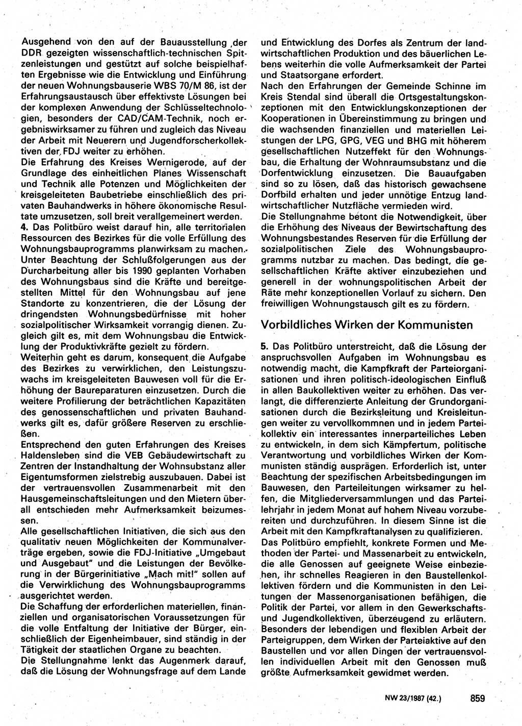 Neuer Weg (NW), Organ des Zentralkomitees (ZK) der SED (Sozialistische Einheitspartei Deutschlands) für Fragen des Parteilebens, 42. Jahrgang [Deutsche Demokratische Republik (DDR)] 1987, Seite 859 (NW ZK SED DDR 1987, S. 859)