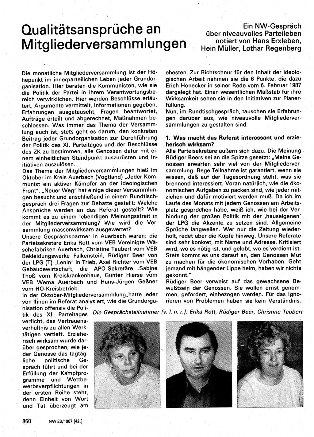 Neuer Weg (NW), Organ des Zentralkomitees (ZK) der SED (Sozialistische Einheitspartei Deutschlands) für Fragen des Parteilebens, 42. Jahrgang [Deutsche Demokratische Republik (DDR)] 1987, Seite 860 (NW ZK SED DDR 1987, S. 860)