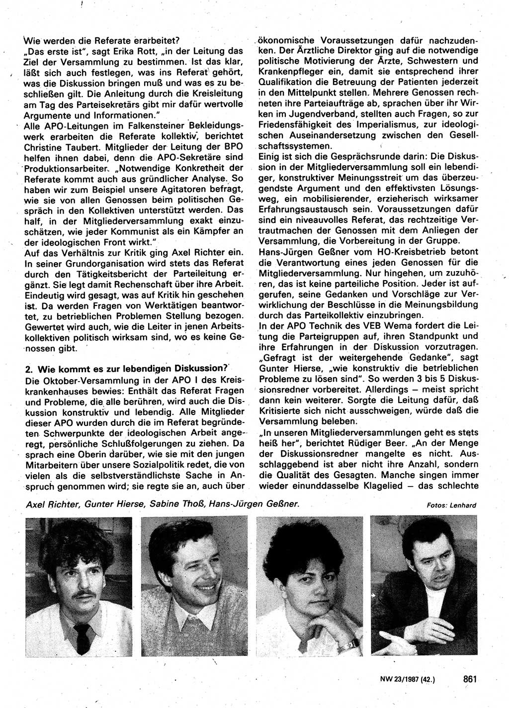 Neuer Weg (NW), Organ des Zentralkomitees (ZK) der SED (Sozialistische Einheitspartei Deutschlands) für Fragen des Parteilebens, 42. Jahrgang [Deutsche Demokratische Republik (DDR)] 1987, Seite 861 (NW ZK SED DDR 1987, S. 861)