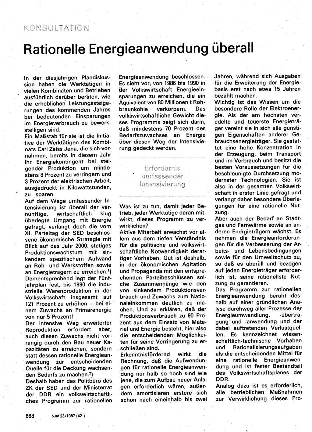 Neuer Weg (NW), Organ des Zentralkomitees (ZK) der SED (Sozialistische Einheitspartei Deutschlands) für Fragen des Parteilebens, 42. Jahrgang [Deutsche Demokratische Republik (DDR)] 1987, Seite 888 (NW ZK SED DDR 1987, S. 888)