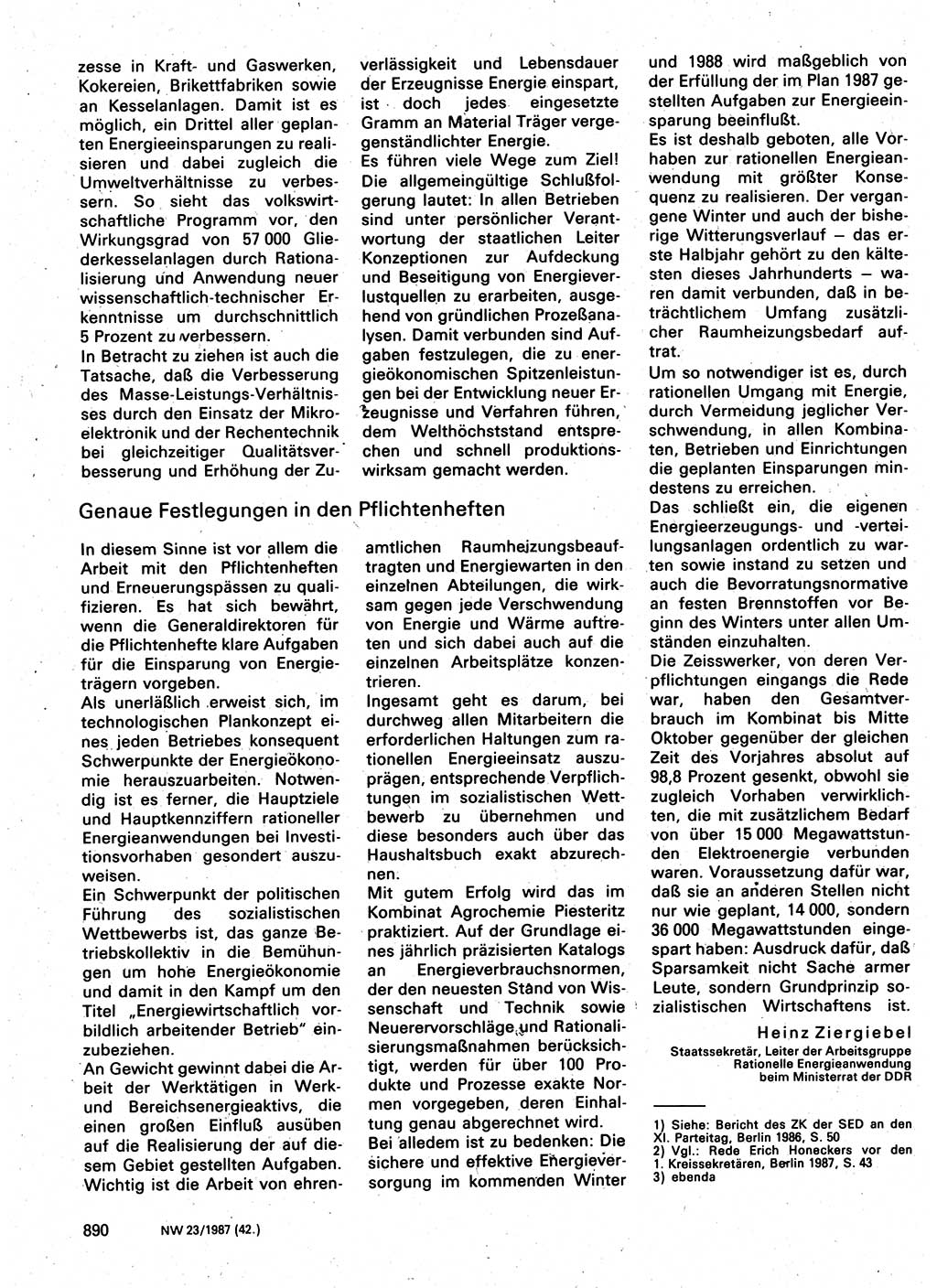 Neuer Weg (NW), Organ des Zentralkomitees (ZK) der SED (Sozialistische Einheitspartei Deutschlands) für Fragen des Parteilebens, 42. Jahrgang [Deutsche Demokratische Republik (DDR)] 1987, Seite 890 (NW ZK SED DDR 1987, S. 890)