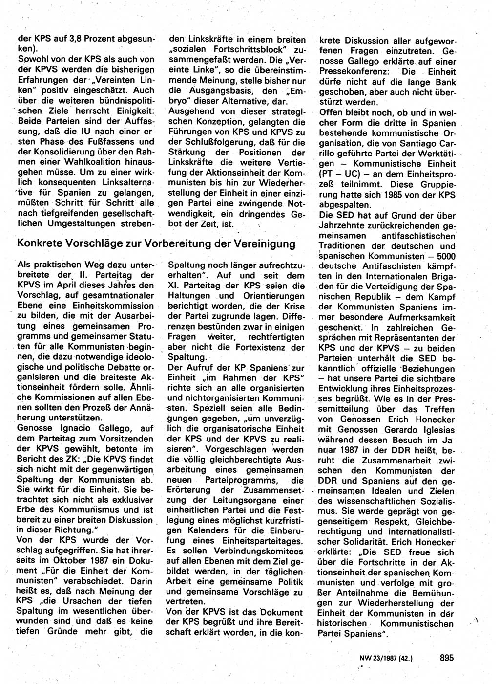 Neuer Weg (NW), Organ des Zentralkomitees (ZK) der SED (Sozialistische Einheitspartei Deutschlands) für Fragen des Parteilebens, 42. Jahrgang [Deutsche Demokratische Republik (DDR)] 1987, Seite 895 (NW ZK SED DDR 1987, S. 895)