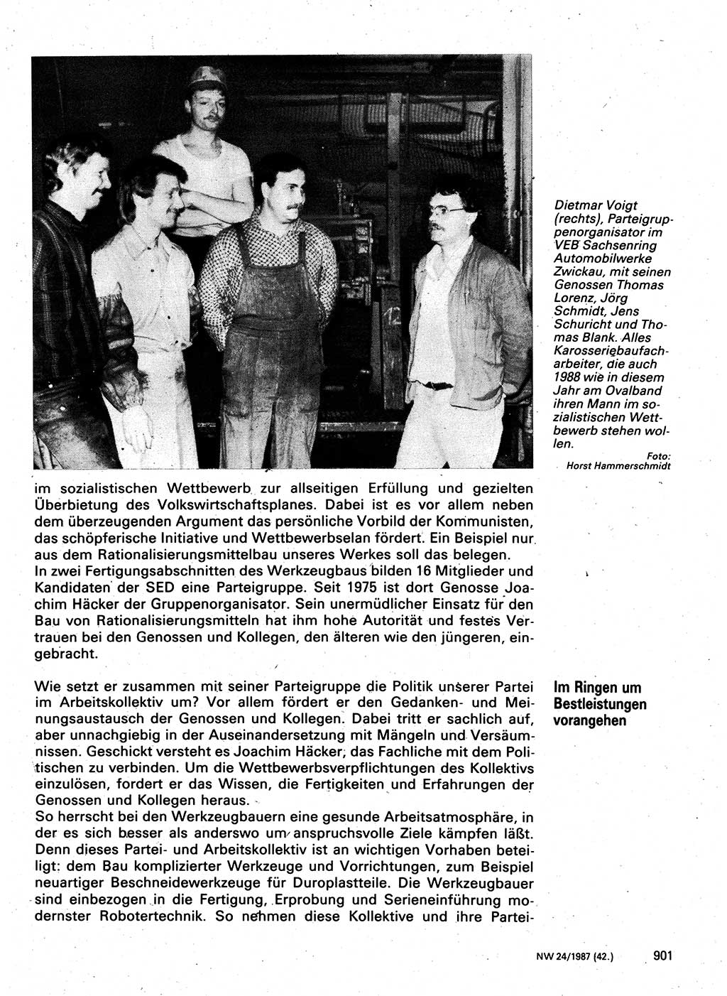 Neuer Weg (NW), Organ des Zentralkomitees (ZK) der SED (Sozialistische Einheitspartei Deutschlands) für Fragen des Parteilebens, 42. Jahrgang [Deutsche Demokratische Republik (DDR)] 1987, Seite 901 (NW ZK SED DDR 1987, S. 901)