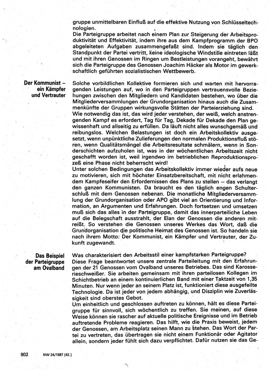 Neuer Weg (NW), Organ des Zentralkomitees (ZK) der SED (Sozialistische Einheitspartei Deutschlands) für Fragen des Parteilebens, 42. Jahrgang [Deutsche Demokratische Republik (DDR)] 1987, Seite 902 (NW ZK SED DDR 1987, S. 902)