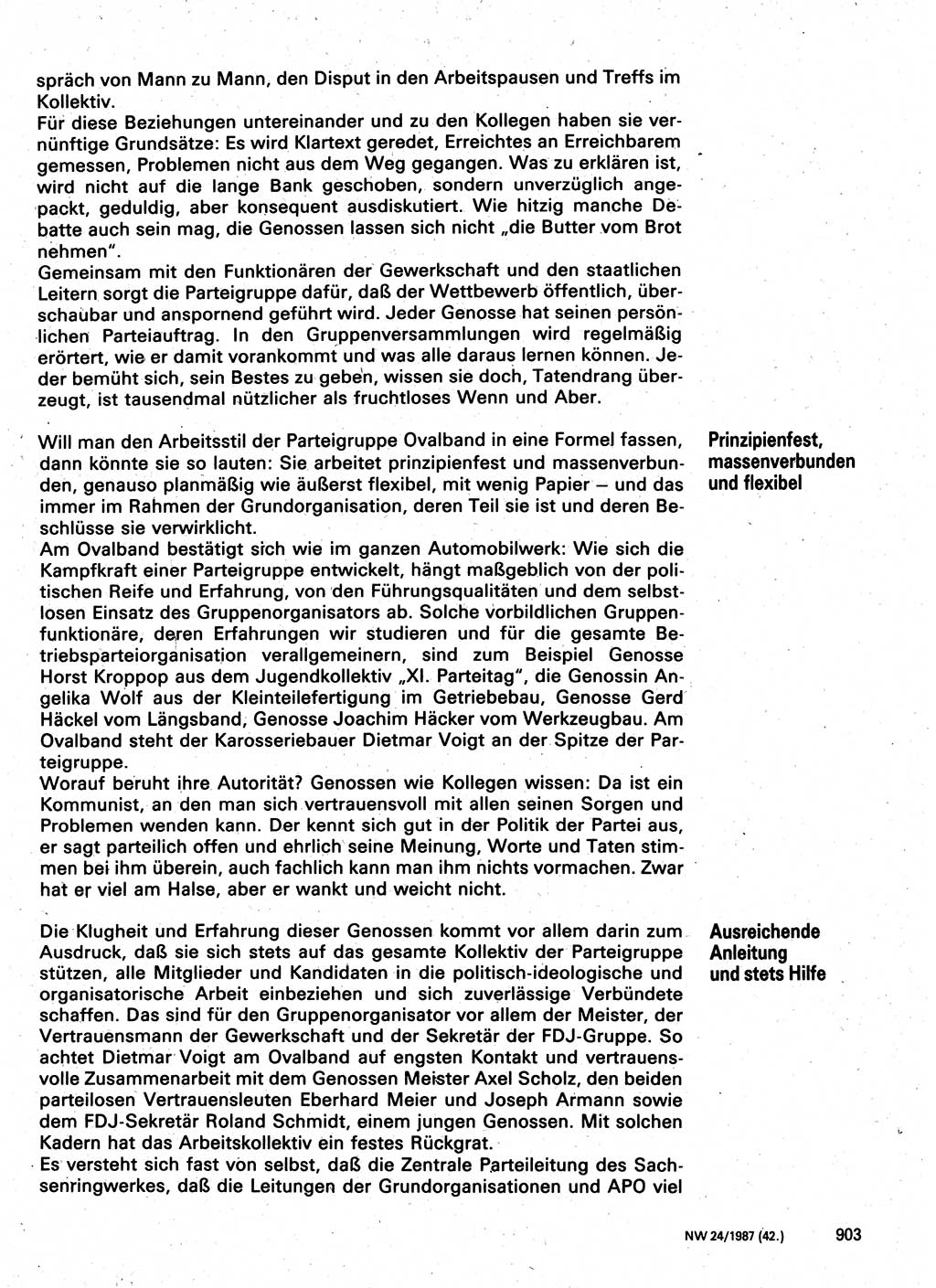 Neuer Weg (NW), Organ des Zentralkomitees (ZK) der SED (Sozialistische Einheitspartei Deutschlands) für Fragen des Parteilebens, 42. Jahrgang [Deutsche Demokratische Republik (DDR)] 1987, Seite 903 (NW ZK SED DDR 1987, S. 903)