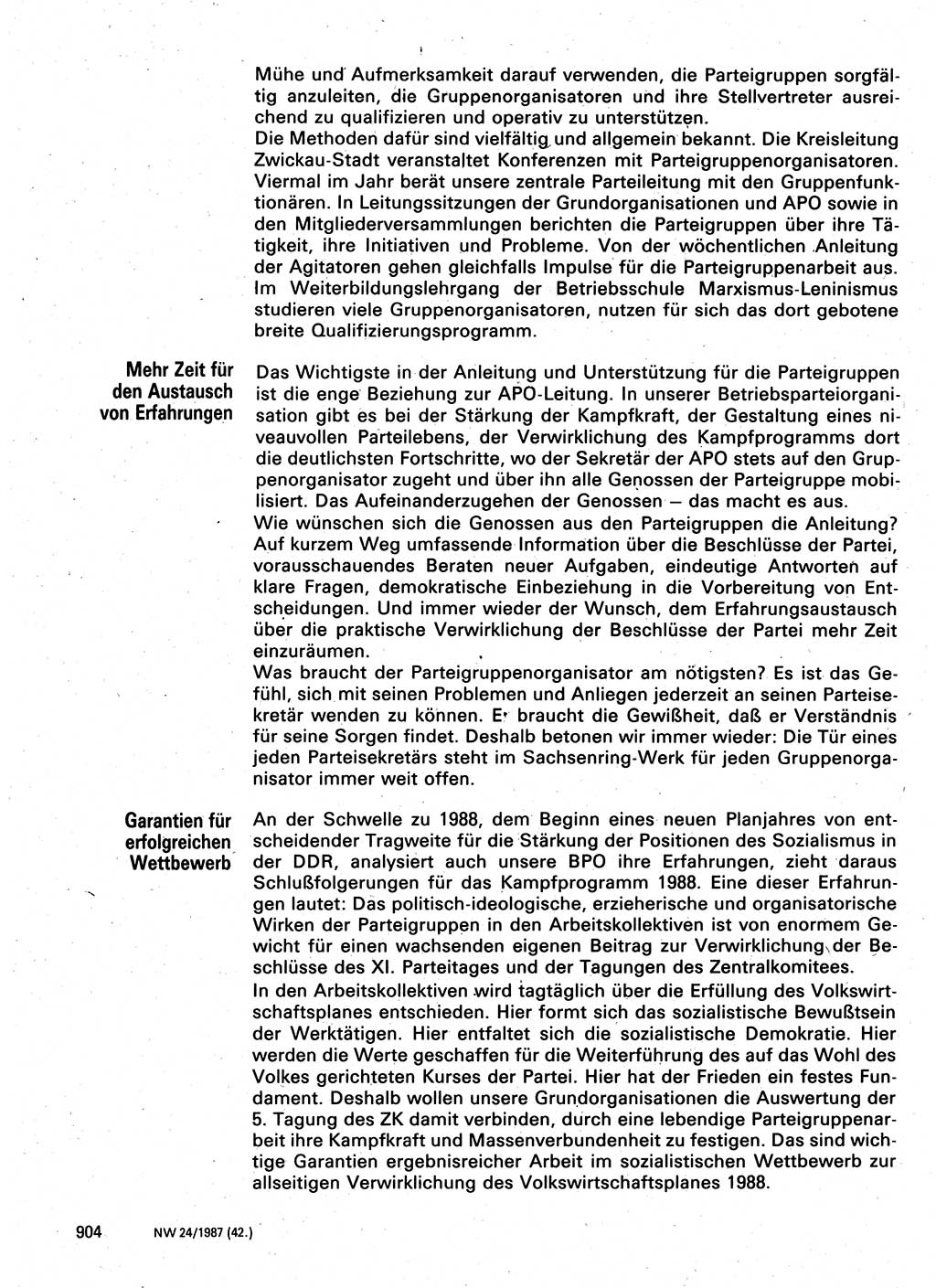 Neuer Weg (NW), Organ des Zentralkomitees (ZK) der SED (Sozialistische Einheitspartei Deutschlands) für Fragen des Parteilebens, 42. Jahrgang [Deutsche Demokratische Republik (DDR)] 1987, Seite 904 (NW ZK SED DDR 1987, S. 904)