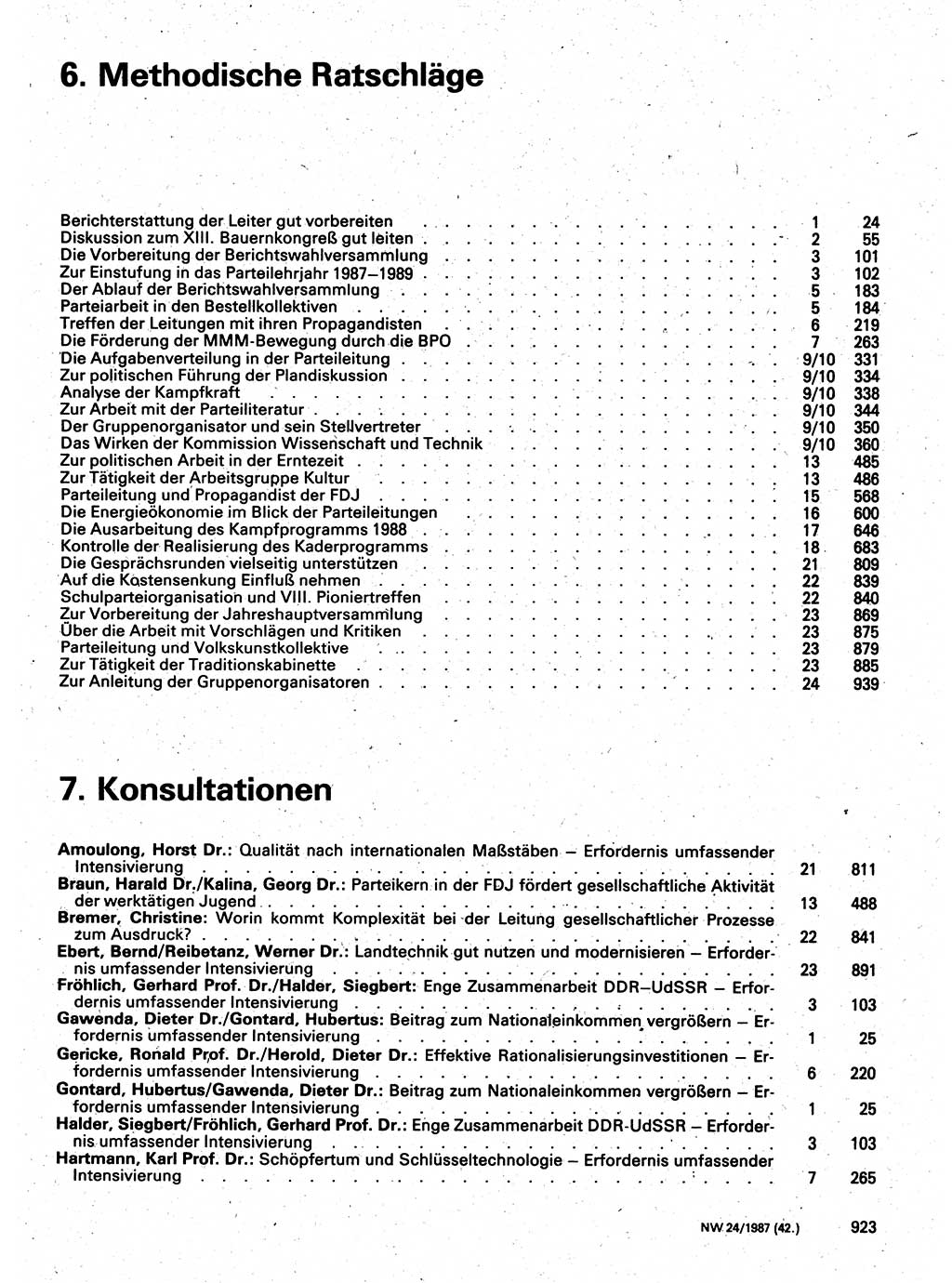 Neuer Weg (NW), Organ des Zentralkomitees (ZK) der SED (Sozialistische Einheitspartei Deutschlands) für Fragen des Parteilebens, 42. Jahrgang [Deutsche Demokratische Republik (DDR)] 1987, Seite 923 (NW ZK SED DDR 1987, S. 923)