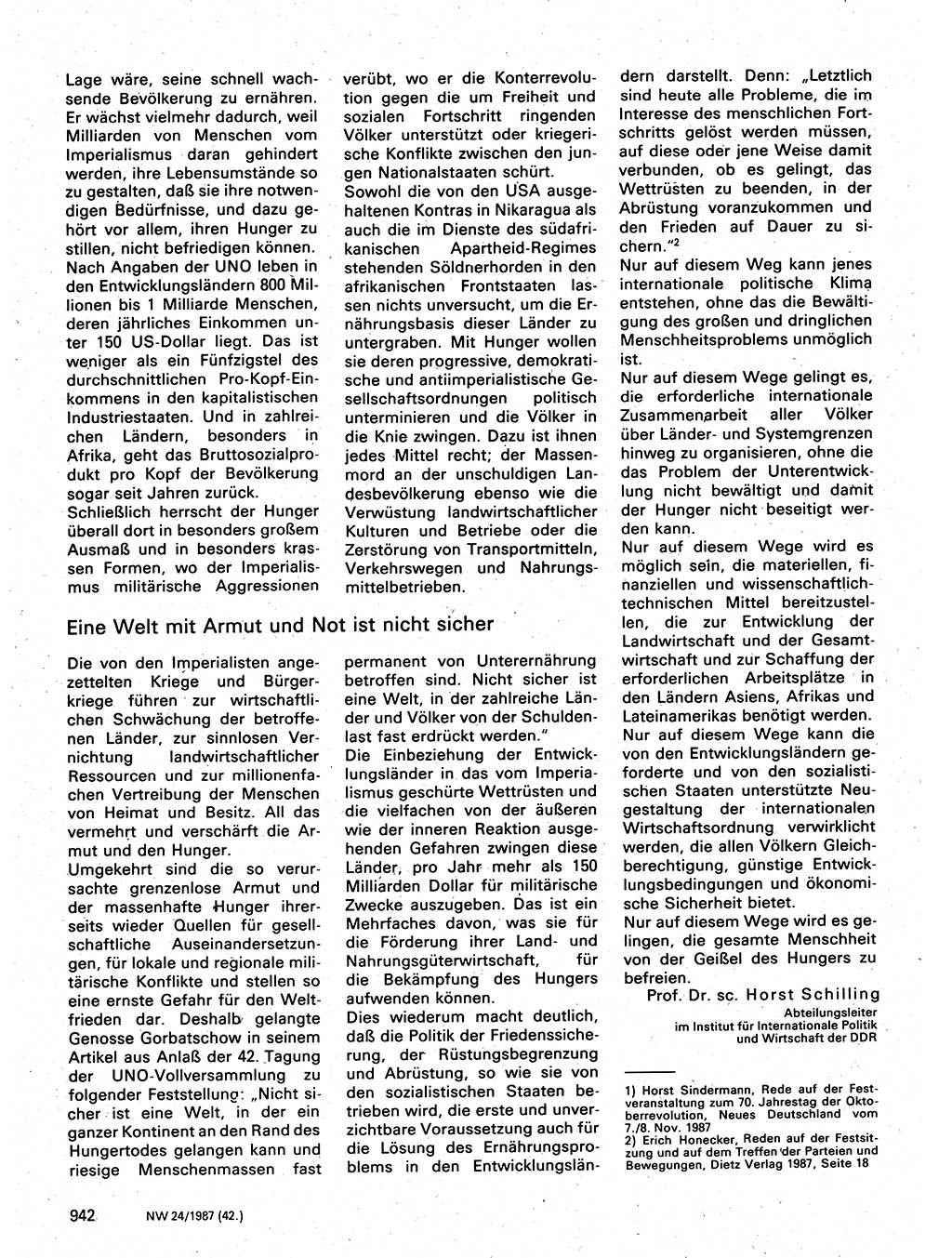 Neuer Weg (NW), Organ des Zentralkomitees (ZK) der SED (Sozialistische Einheitspartei Deutschlands) für Fragen des Parteilebens, 42. Jahrgang [Deutsche Demokratische Republik (DDR)] 1987, Seite 942 (NW ZK SED DDR 1987, S. 942)