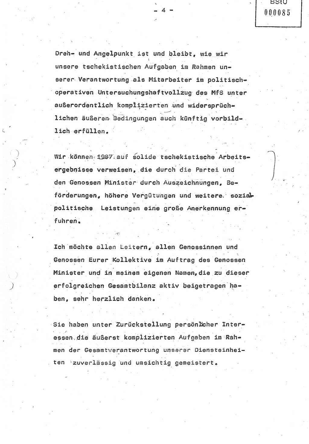 Referat (Oberst Siegfried Rataizick) auf der Dienstberatung mit den Leitern der Abteilungen der Abteilung ⅩⅣ des MfS [Ministerium für Staatssicherheit] Berlin und den Leitern der Abteilungen ⅩⅣ der Bezirksverwaltungen (BV) am 3.12.1987, Ministerium für Staatssicherheit [Deutsche Demokratische Republik (DDR)], Abteilung (Abt.) XIV, Berlin, 28.11.1987, Seite 4 (Ref. Di.-Ber. Ltr. Abt. ⅩⅣ MfS DDR 1987, S. 4)