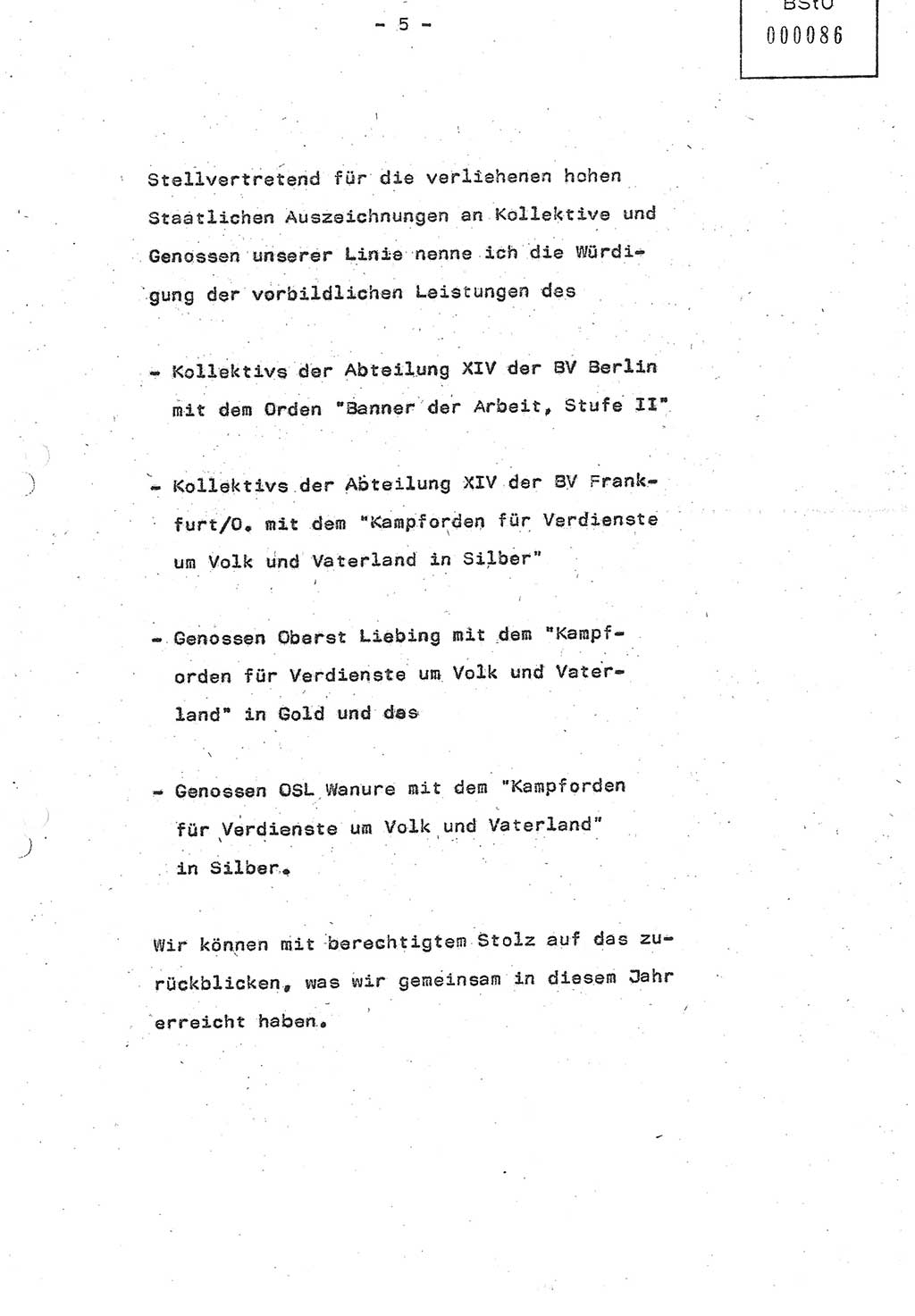 Referat (Oberst Siegfried Rataizick) auf der Dienstberatung mit den Leitern der Abteilungen der Abteilung ⅩⅣ des MfS [Ministerium für Staatssicherheit] Berlin und den Leitern der Abteilungen ⅩⅣ der Bezirksverwaltungen (BV) am 3.12.1987, Ministerium für Staatssicherheit [Deutsche Demokratische Republik (DDR)], Abteilung (Abt.) XIV, Berlin, 28.11.1987, Seite 5 (Ref. Di.-Ber. Ltr. Abt. ⅩⅣ MfS DDR 1987, S. 5)
