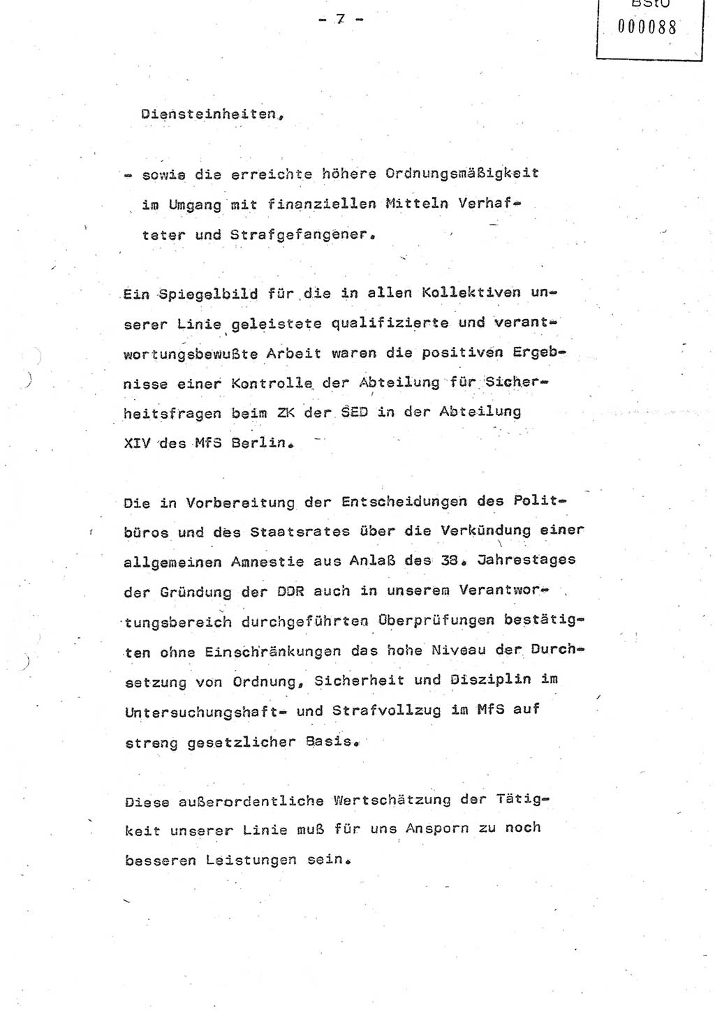 Referat (Oberst Siegfried Rataizick) auf der Dienstberatung mit den Leitern der Abteilungen der Abteilung ⅩⅣ des MfS [Ministerium für Staatssicherheit] Berlin und den Leitern der Abteilungen ⅩⅣ der Bezirksverwaltungen (BV) am 3.12.1987, Ministerium für Staatssicherheit [Deutsche Demokratische Republik (DDR)], Abteilung (Abt.) XIV, Berlin, 28.11.1987, Seite 7 (Ref. Di.-Ber. Ltr. Abt. ⅩⅣ MfS DDR 1987, S. 7)