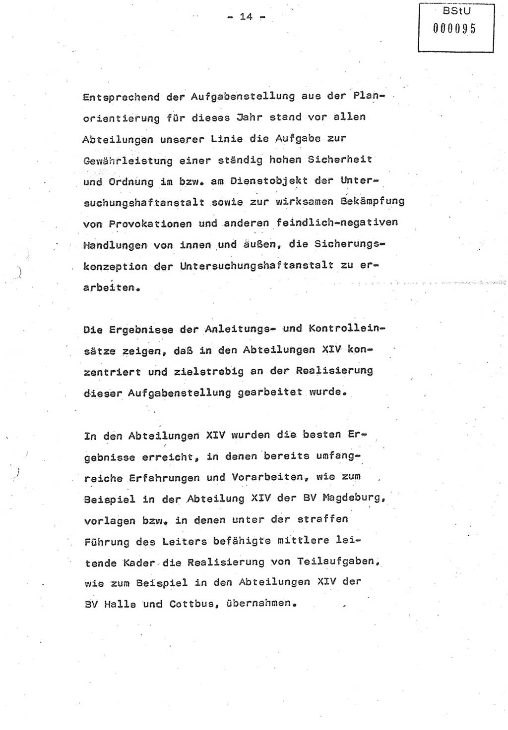 Referat (Oberst Siegfried Rataizick) auf der Dienstberatung mit den Leitern der Abteilungen der Abteilung ⅩⅣ des MfS [Ministerium für Staatssicherheit] Berlin und den Leitern der Abteilungen ⅩⅣ der Bezirksverwaltungen (BV) am 3.12.1987, Ministerium für Staatssicherheit [Deutsche Demokratische Republik (DDR)], Abteilung (Abt.) XIV, Berlin, 28.11.1987, Seite 14 (Ref. Di.-Ber. Ltr. Abt. ⅩⅣ MfS DDR 1987, S. 14)